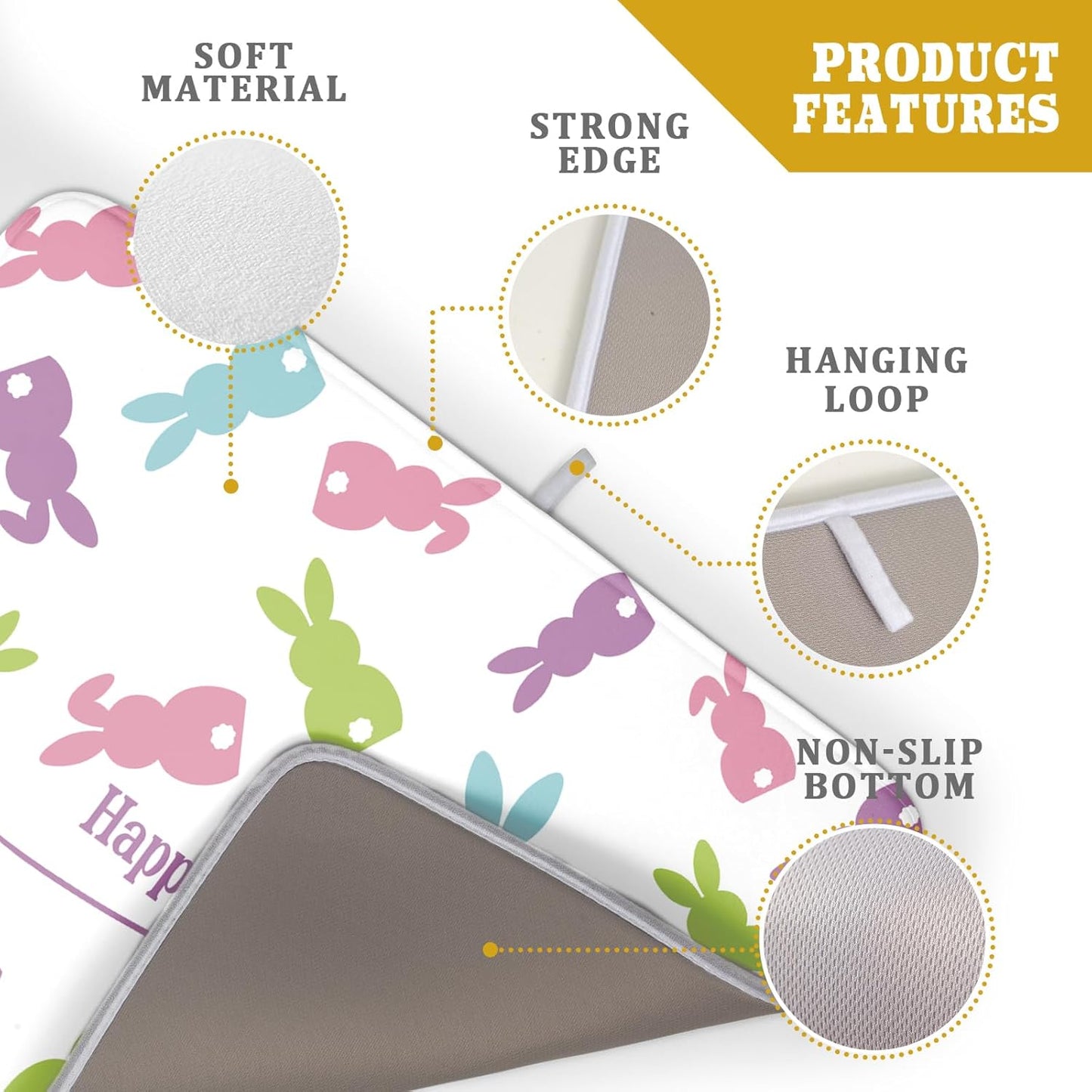 Easter Dish Drying Mat for Kitchen Counter Colorful Bunny Rabbit Festival Holiday Seasonal Absorbent Reversible Microfiber Kitchen Countertop Protector Dishes Pad Large 18x24 inch