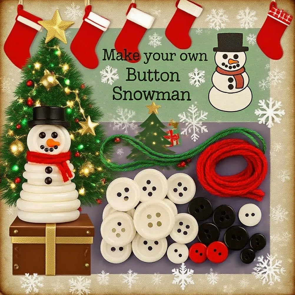 DIY Christmas Button Ornament Making Set - Snowman/Santa/Angel, Fun Holiday Craft Kit for All Ages, Ideal Xmas Tree Hanging Decor & Festive Gifts (C 8)
