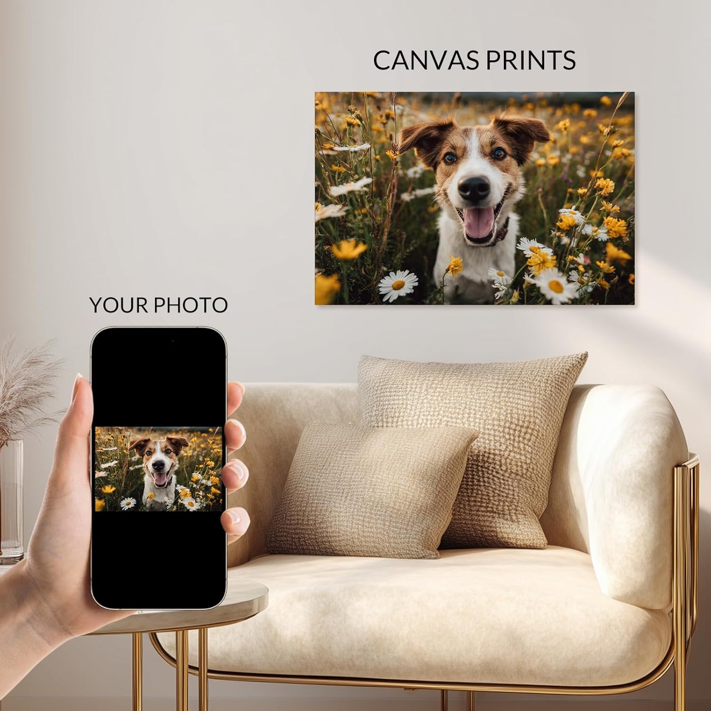 Custom Canvas Wall Art with Photo, Personalized Portrait Frame with Wedding Baby Pet Family Picture, Custom Poster for Living Room Wall, Personalized Picture Gifts for Anniversary Multiple Sizes