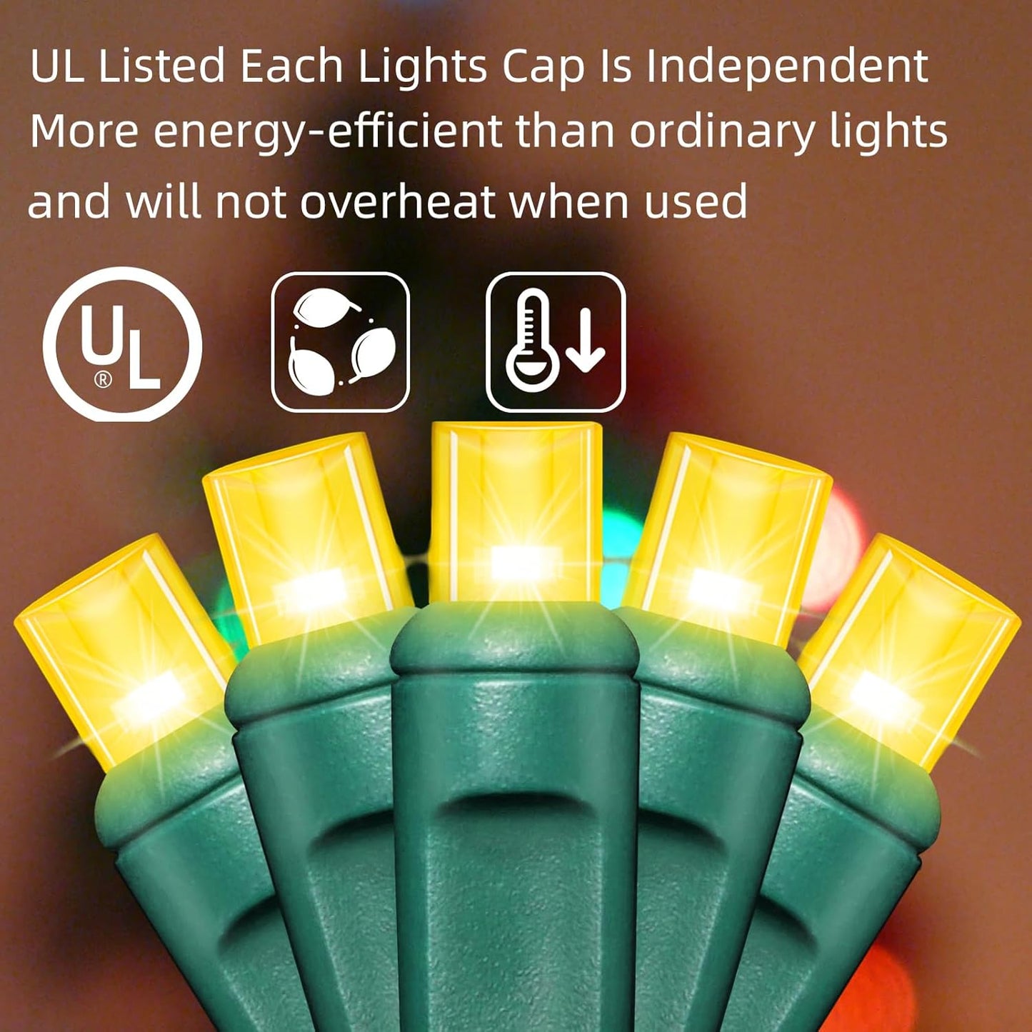 50LED String Lights,LED Christmas Lights,6" SPACING,Green Wire,Yellow Colour,Commercial Grade