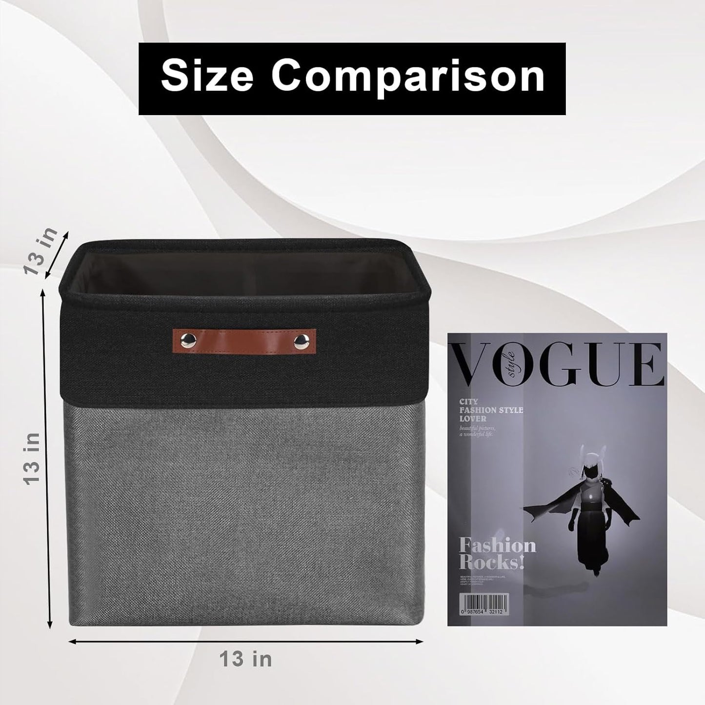 13x13 Cube Storage Bins, Collapsible Fabric Storage Box, 4 Pack Closet Baskets with Handles for Organizing, Shelf, Toys, Clothes, Home, Office, Nursery (Grey&Black)