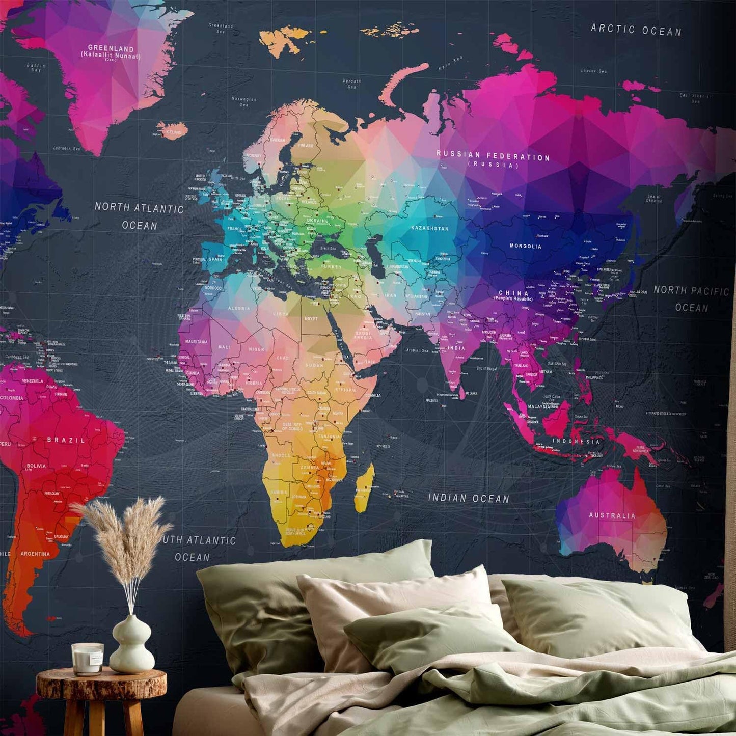 artgeist Wall Mural World Map 173"x124" - XXL Peel and Stick Self-Adhesive Wallpaper Removable Large Sticker Foil Wall Decor Print Picture Image Design Map of The World k-A-0126-a-a