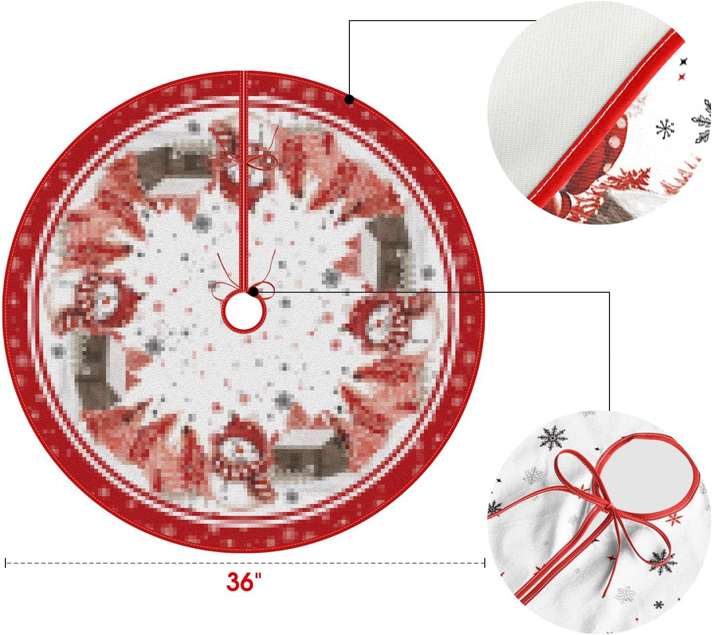AVOIN colorlife Snowflake Snowman Cardinal Christmas Tree Skirt 36 Inch, Winter Holiday Tree Mat Decoration Red