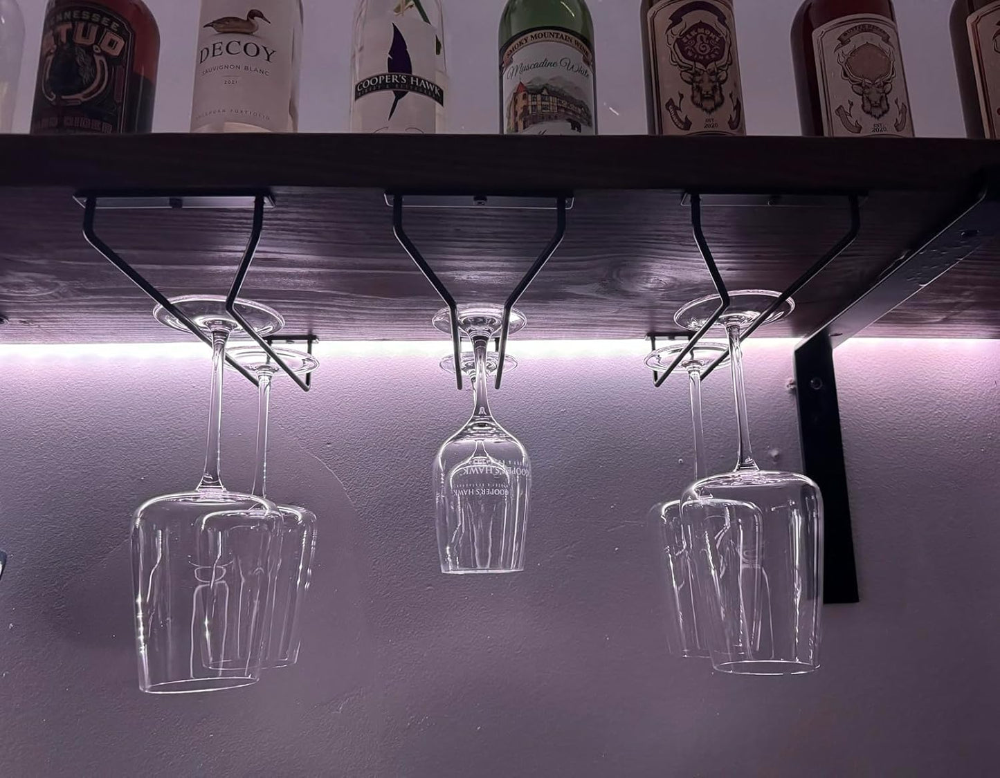 10.8 Inch Black Wine Glass Rack, Under Cabinet Wine Glass Holder Stainless Steel Stemware Rack - Hanging Stemware Holder for Cabinet Kitchen Bar, Set of 4