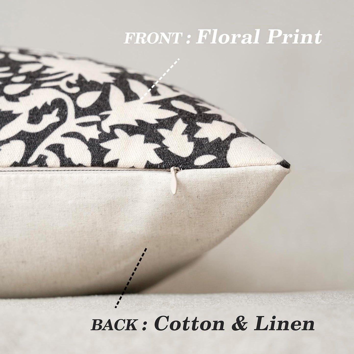 Foindtower Set of 2 Decorative Neutral Floral Throw Pillow Covers Accent Farmhouse Cushion Covers Boho Vintage Pillowcase for Couch Sofa Bedroom Living Room Home Decor Outdoor24×24 Inch,Black