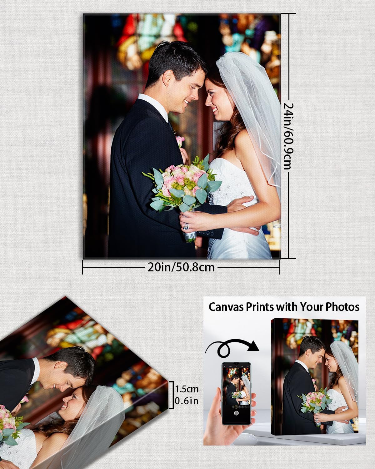 AbcCustomize Canvas Prints with Your Photos, Custom Canvas for Living Room and Bedroom Decor, Personalized gifts for Friends Lover and Family, Canvas Wall Art for Gifts & Keepsakes, Ready to Hang