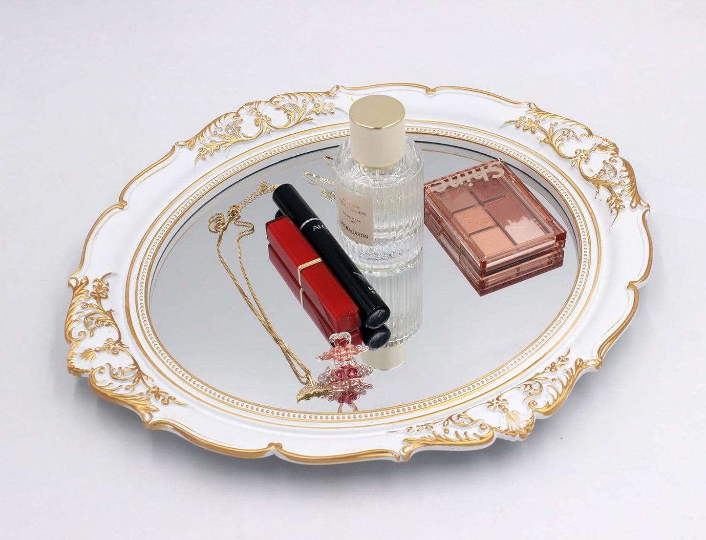 Vintage Decorative Wall Mirror 14.8 x 13.1 Inch Oval Mirror White