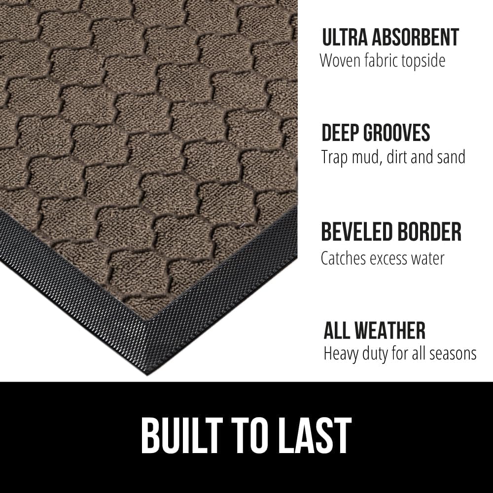 GORILLA GRIP 100% Waterproof All-Season WeatherMax Doormat, 72x24, US Designed Natural Rubber, Stain and Fade Resistant, Low Profile Indoor Outdoor Door Mats, Easy Clean Patio Mat, Latte Quatrefoil