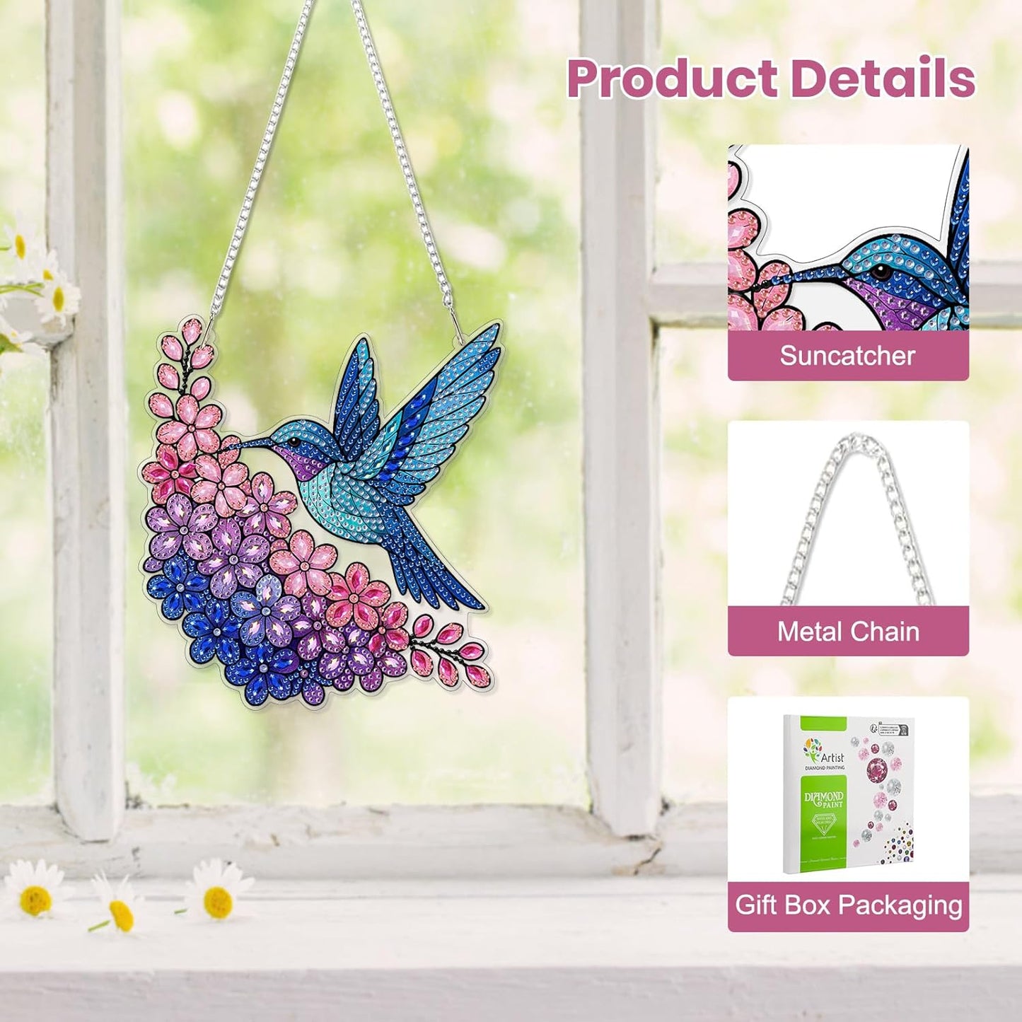 EOBROMD Diamond Hanging Art Kits for Adults, Bird Diamond Art Painting Suncatcher, DIY Special Shaped Rhinestone Kits for Adults, Window Pendants Home Garden Wall Hanging Ornament