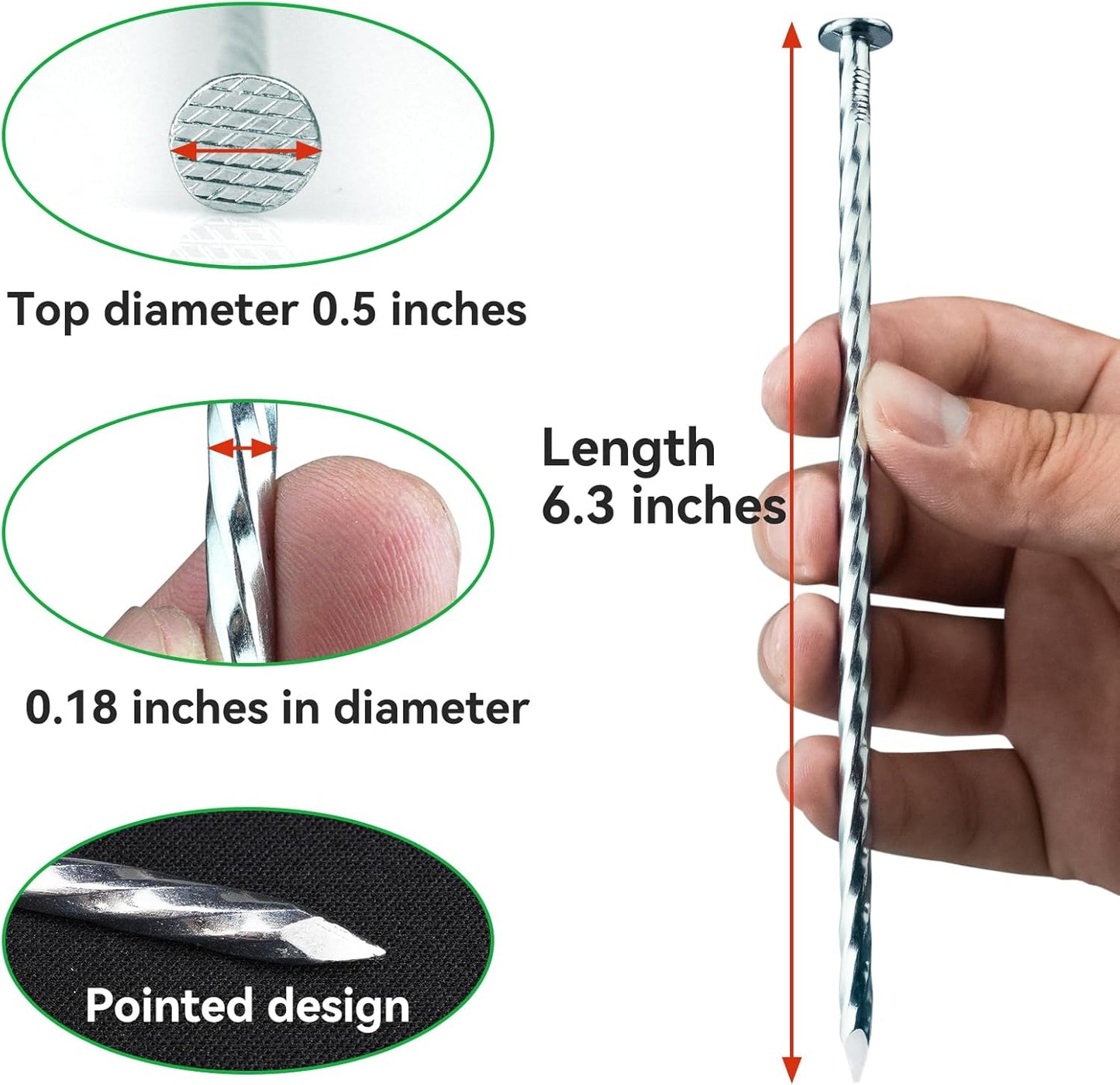 6.3-Inch Galvanized Heavy-Duty Landscape Stakes, (150-PACK) Spiral Metal Turf Spikes for Artificial Grass, Paver Edging, Weed Barrier, Securing Fences and More