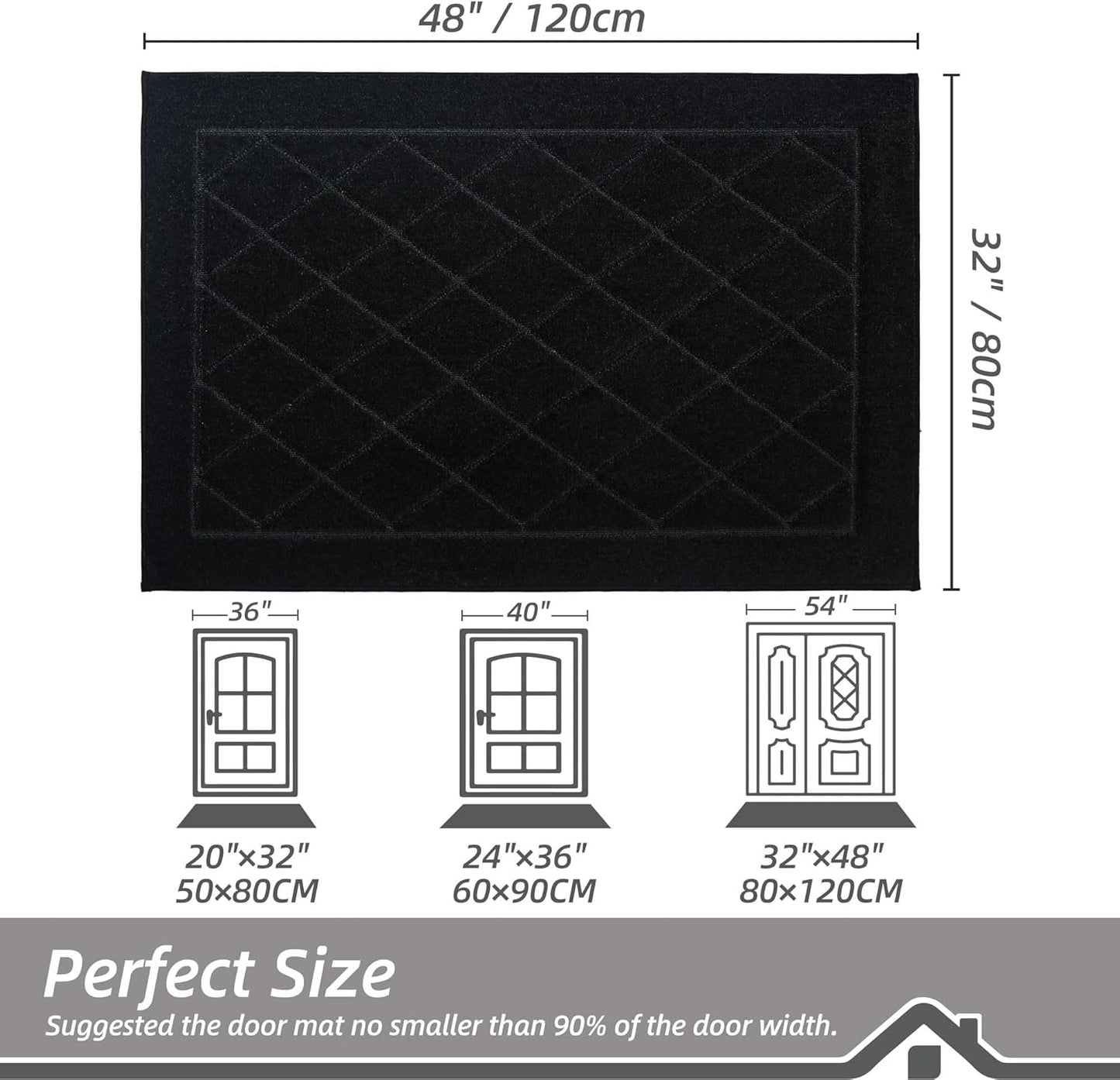 BEQHAUSE Dirt Trapper Door Mat 32" x 48", Doormat Non-Slip Entryway Rugs Washable, Dog Door Mat Stain Resistant and Absorbent Welcome Floor Mat for Front Back Door, Muddy Wet Shoes & Paws, Black