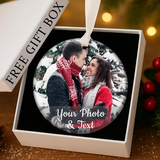 Custom Photo Christmas Ornament 2025 – Personalized Picture & Text Christmas Keepsake, Unique Gift for Newlyweds, New Parents, Baby’s First Christmas, New Home, Graduation, Milestones