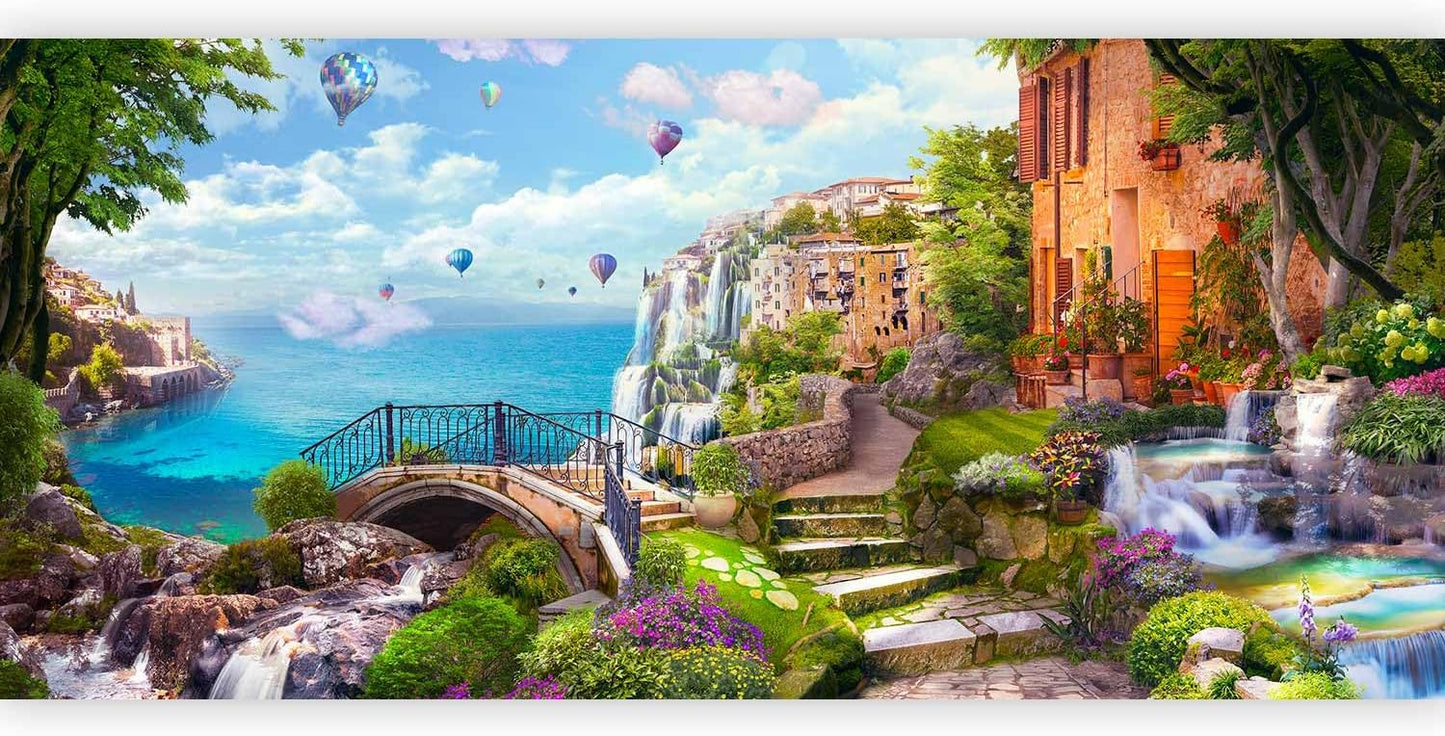 artgeist Premium Wall Mural Landscape 216x98 in - Non-Woven Photo Wallpaper Art Print Fleece Wall Mural Decoration Poster Baloons Waterfall Architecture Landscape Clouds c-B-10182-a-a