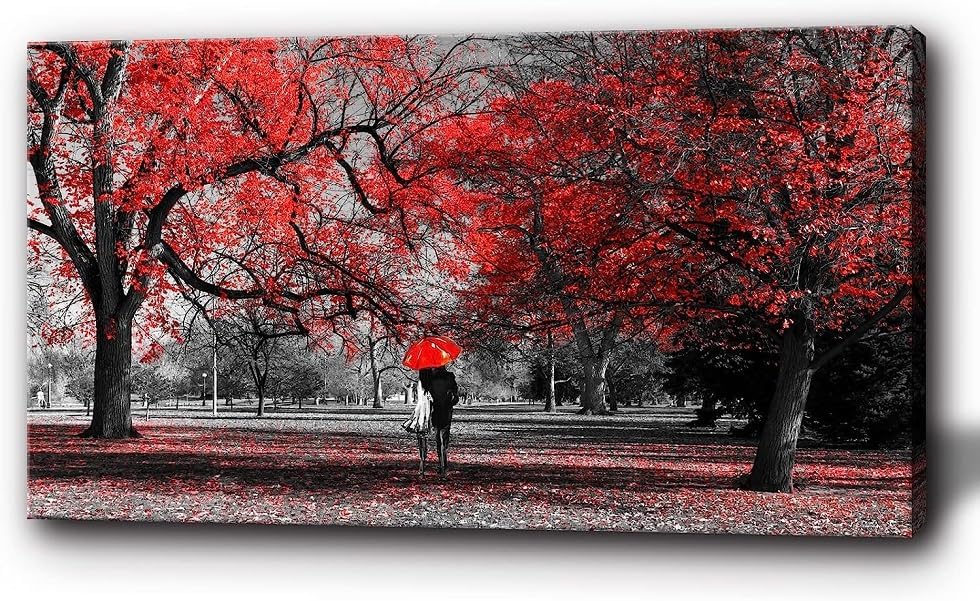 Bamdeya Wall Art for Bedroom Black and White Red Wall Decor Scenery Tree Prints Art Forest Canvas Painting Artwork Living Room Decor Large Framed Picture Home Decoration-24x48inches