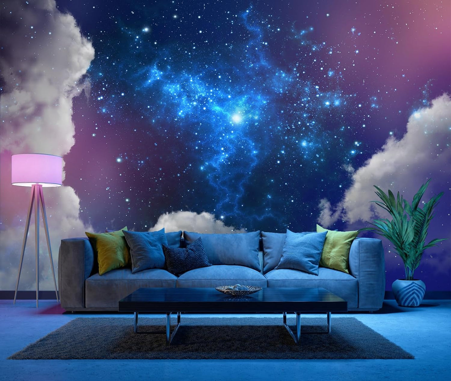 Galaxy Starry Cloud Wallpaper for Ceiling Purple Starry Sky Wall Mural Living Room Bedroom（Not Peel n' Stick）