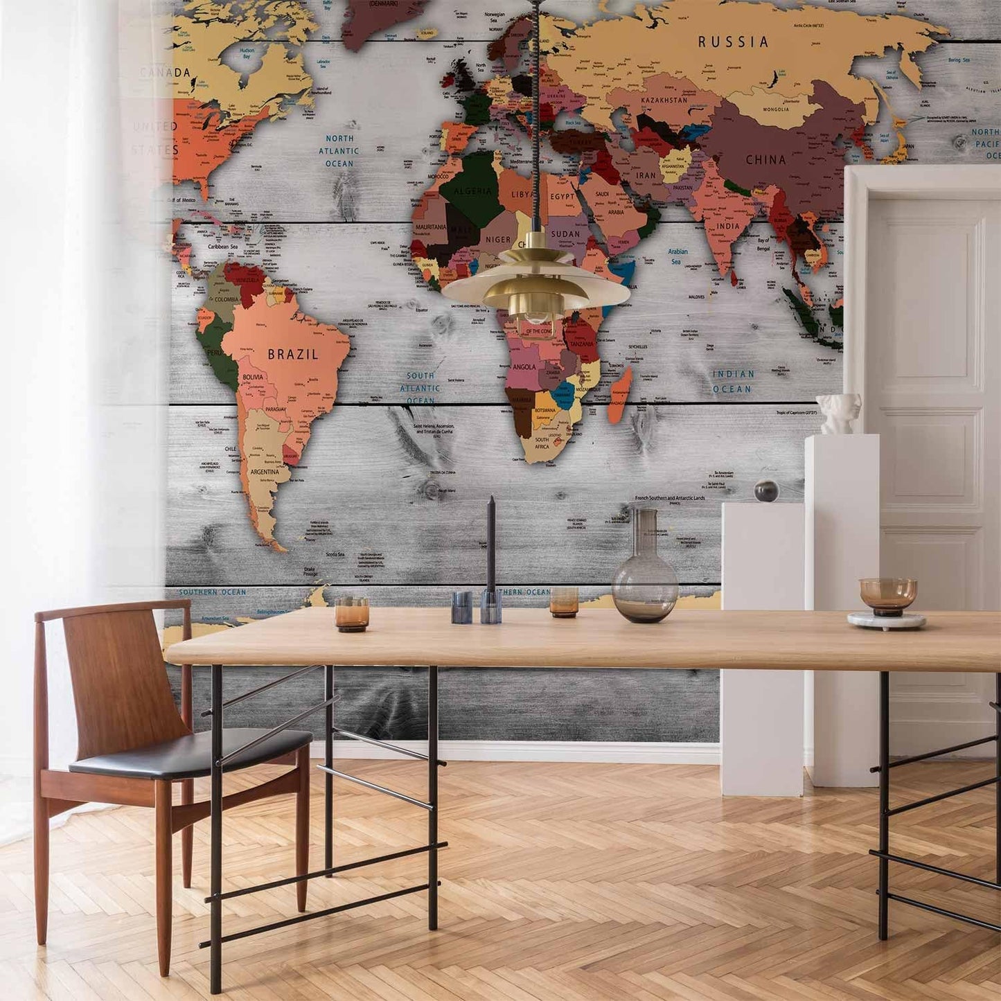 artgeist Wall Mural World Map 193x138 in - XXL Peel and Stick Self-Adhesive Wallpaper Removable Large Sticker Foil Wall Decor Print Picture Image Design Map of The World k-B-0009-a-c