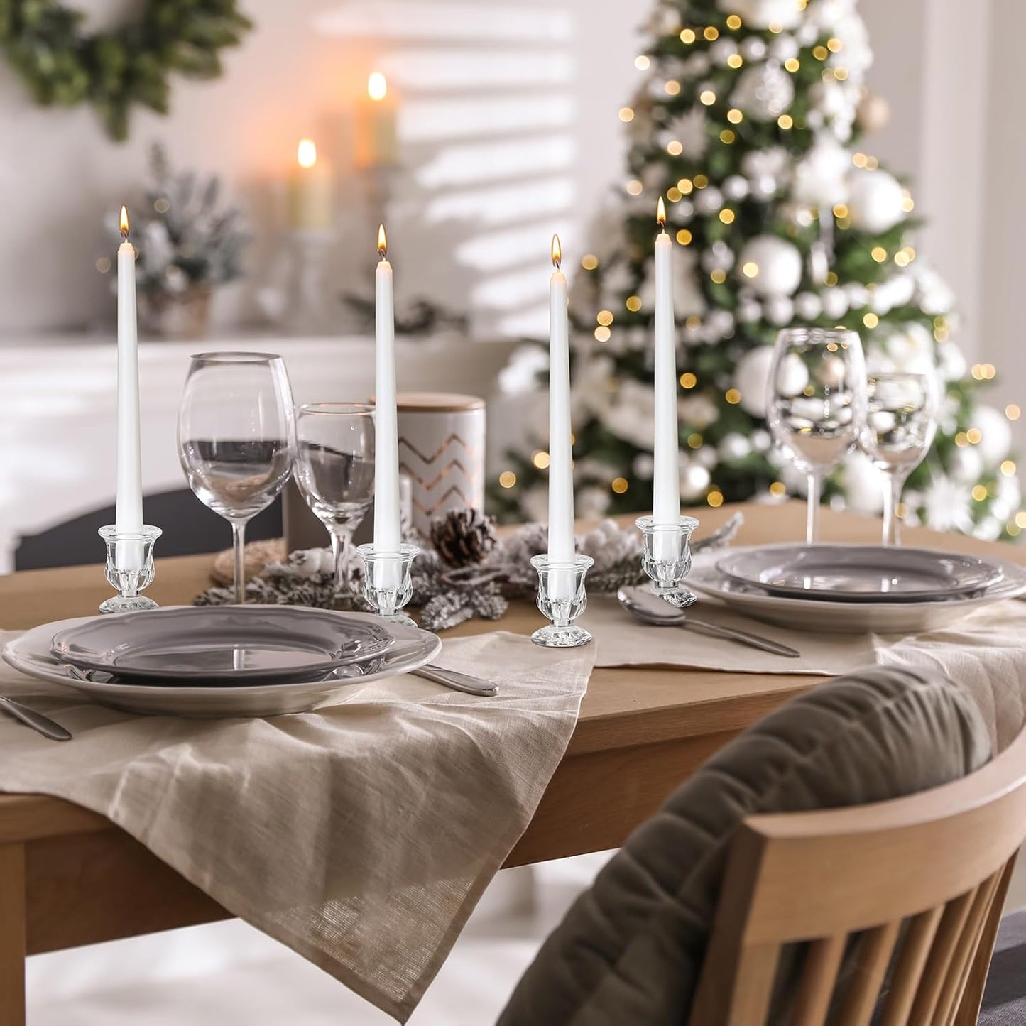 48 Pcs Glass Taper Candle Holders Bulk 2. 5 Inch Clear Candlestick Holder with Long Tapered Candles Candle Sticks Set for Table Centerpiece Wedding Christmas Party Decoration