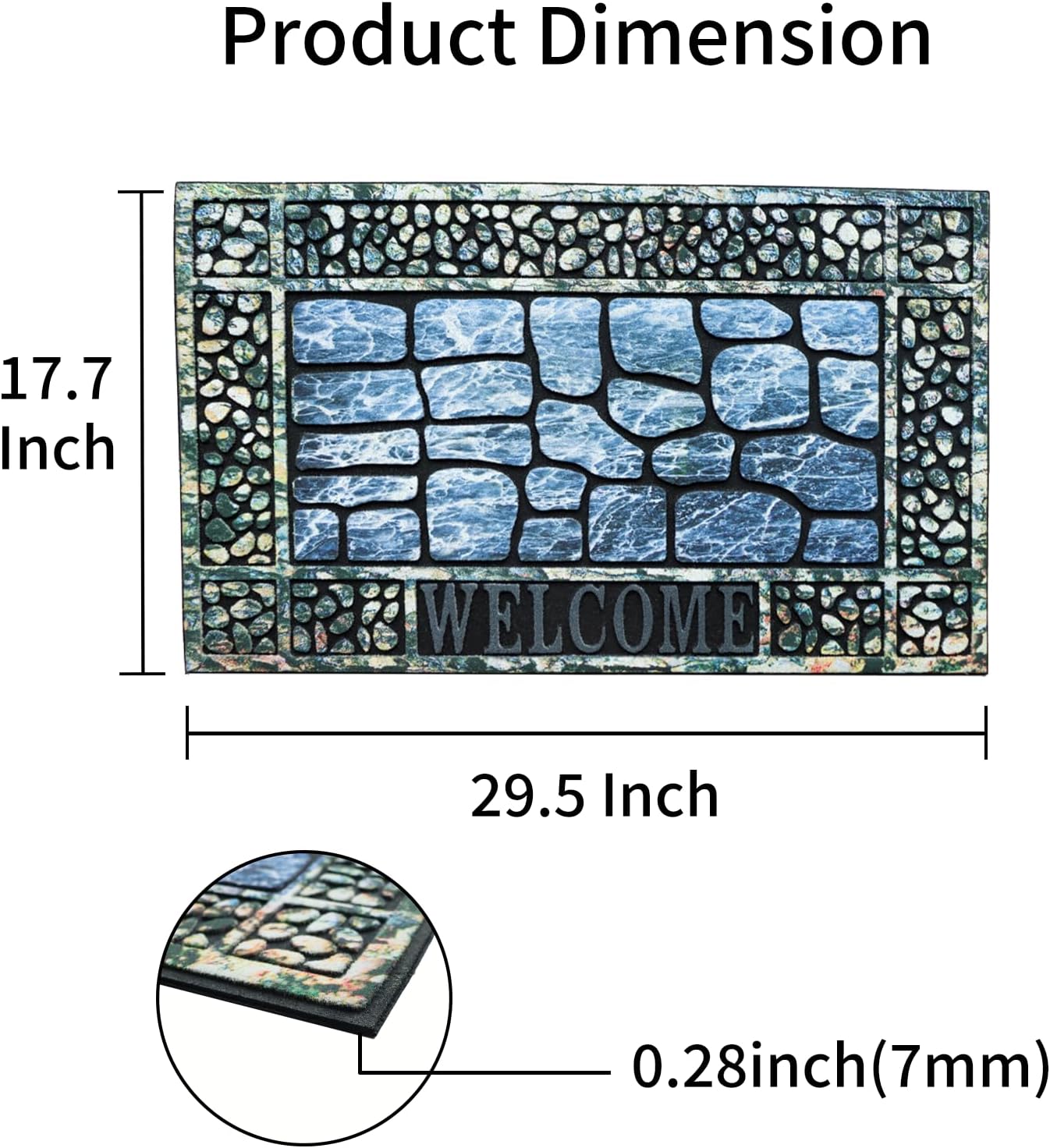 Door Mat Welcome Mat, Heavy Duty Door Mat 17.7 x 29.5 Inch Front Door Mat Rug Doormat for Outdoor Entrance Home Non-Slip Rubber Rug for Front Door, Outside, Entryway, Patio (Blue Welcome)