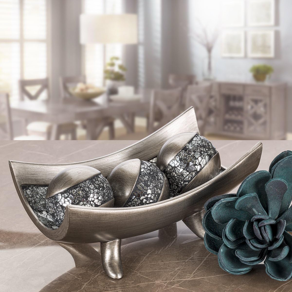 Creative Scents Schonwerk Silver Centerpiece Bowl - Coffee Table Decor - Centerpiece Table Decorations for Dining Room Living Room or Entry Table - Decorative Bowl - Best Wedding/Birthday Gift