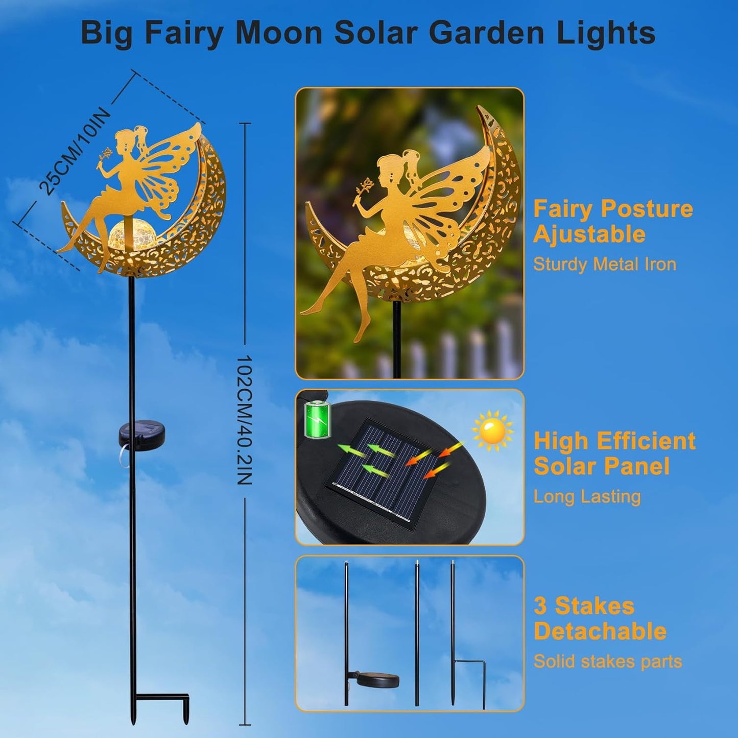 Fairy Moon Solar Lights Outdoor Garden Gifts for Mom Yard Decorations Stakes Lights, Waterproof LED Outside Backard Decor, Lawn Patio Ornaments, Mothers Day Birthday Gifts for Mom (Gold,1Pack)