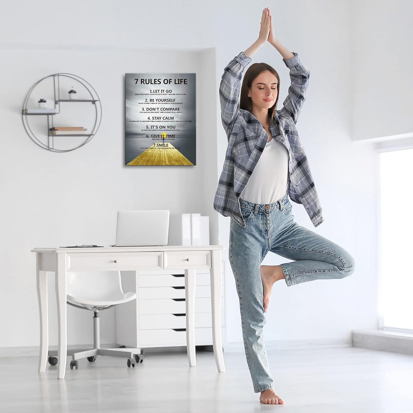 7 Rules of Life Motivational wall decor on canvas for classroom prints posters,inspirational wall art prints for home decor or home Positive for Office preppy room decor for Living Room A-253