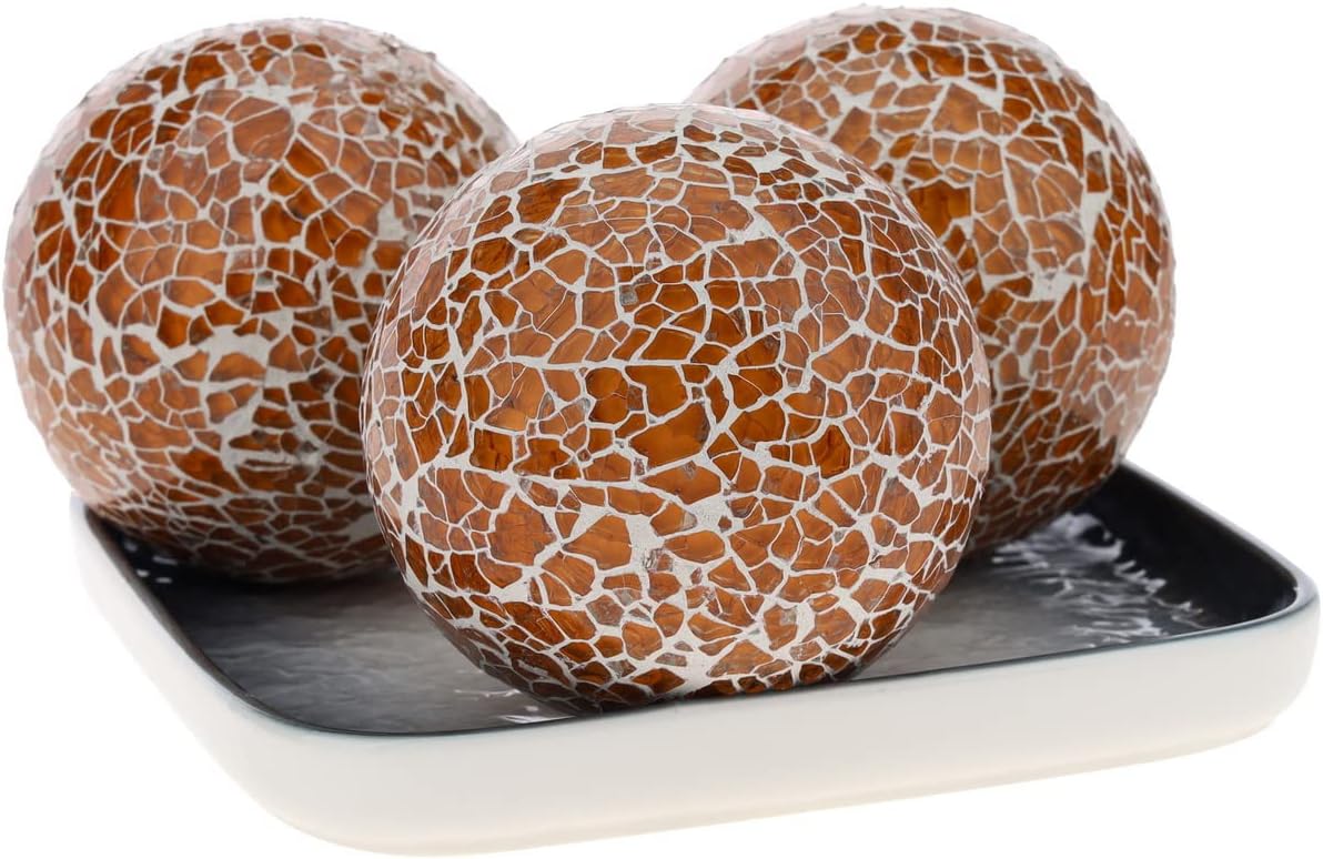 3 PCS 3.35inch Decorative Glass Orbs Mosaic Sphere Balls Bowls Vases Tray Solid Gradients Centerpieces Christmas Crack Festival Living Room Wedding Party