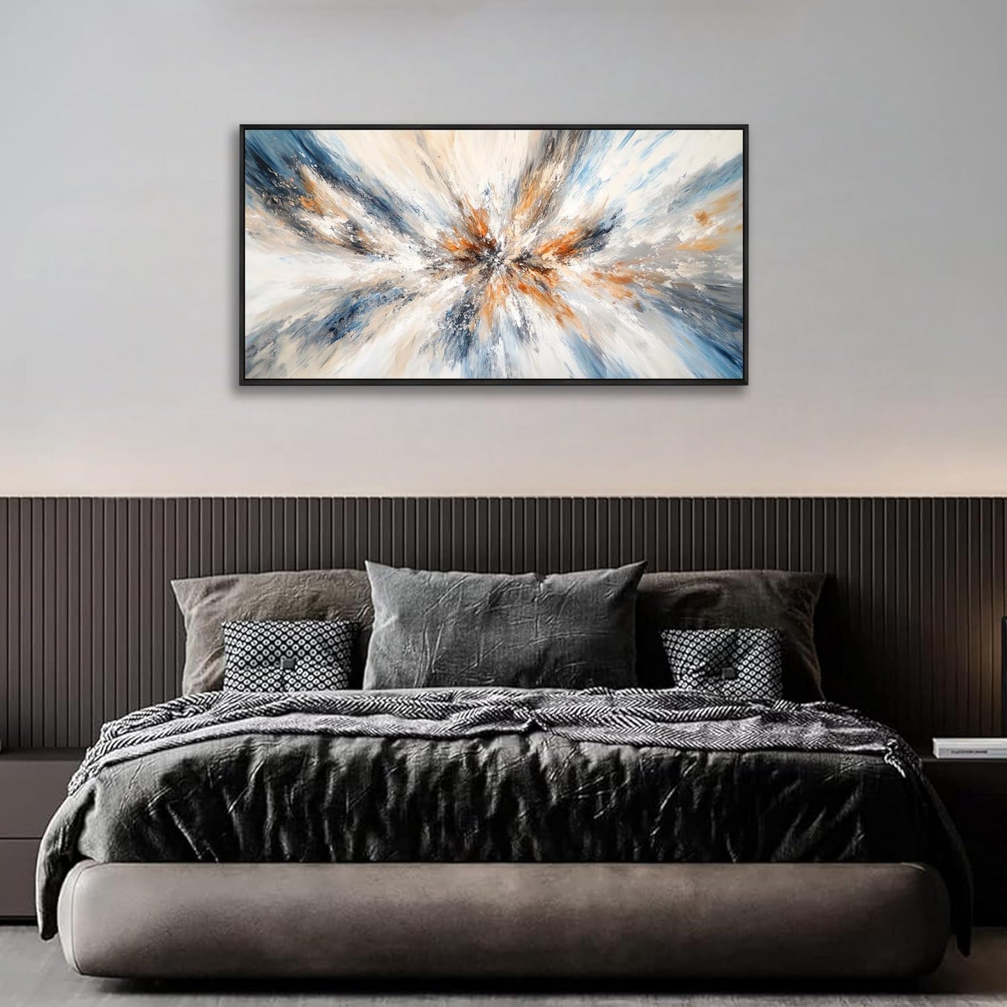 Abstract Painting Wall Art Large Framed Canvas Prints 30" x 58" Blue and Orange Abstract Modern Minimalist Living Room Decor for Bedroom Office Wall Décor