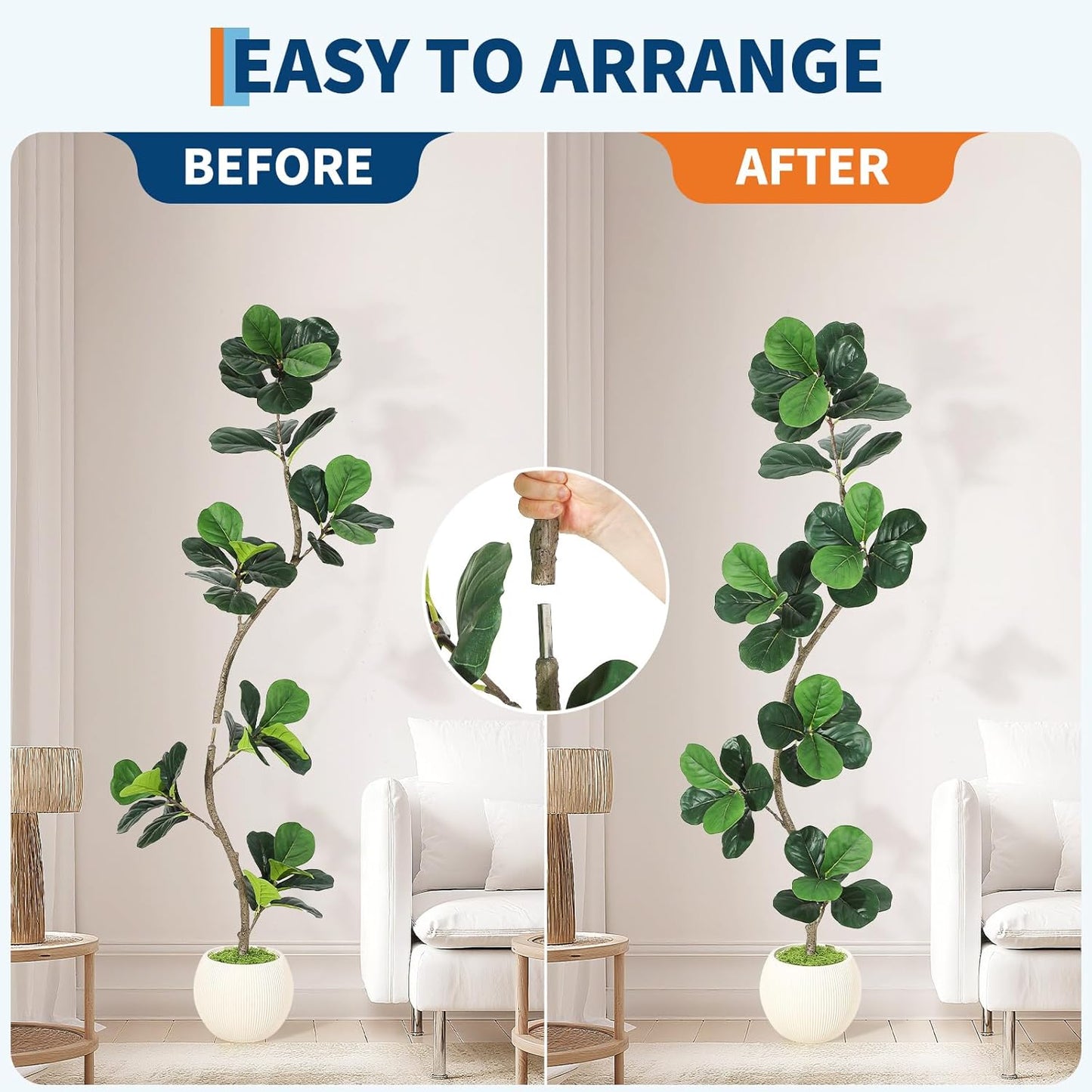 GarveeHome Fiddle Leaf Fig Artificial Tree with White Planter,6ft Faux Plants Indoor with Moss, Fake Rubber Tall Fake Floor Plant in Pot - Artificial Trees for Home Office Living Room Decor