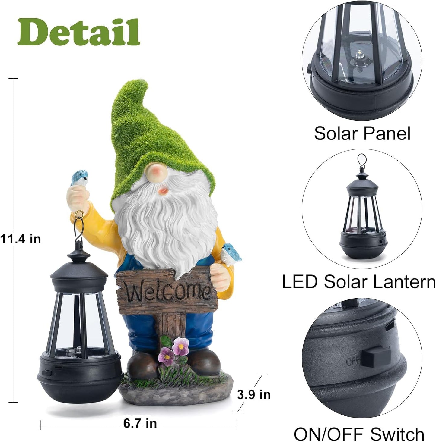 Garden Gnome Outdoor Statues with Solar Lights,Resin Flocked Solar Gnome Statue Holding Lantern,Outdoor Gnomes Decorations for Garden, Patio Gnome Gifts for Mom