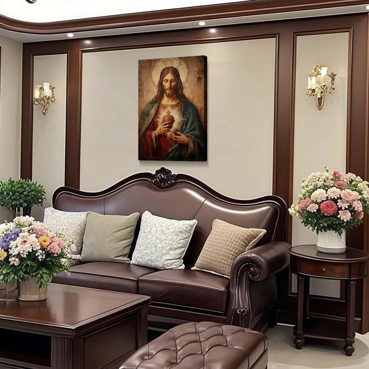 Framed Jesus Sacred Heart Canvas Painting Wall Art Christian Religious Poster Inspirational Bible Art Gallery Style Print for Bedroom Church Home Decor 16X24 Inch Ready to Hang