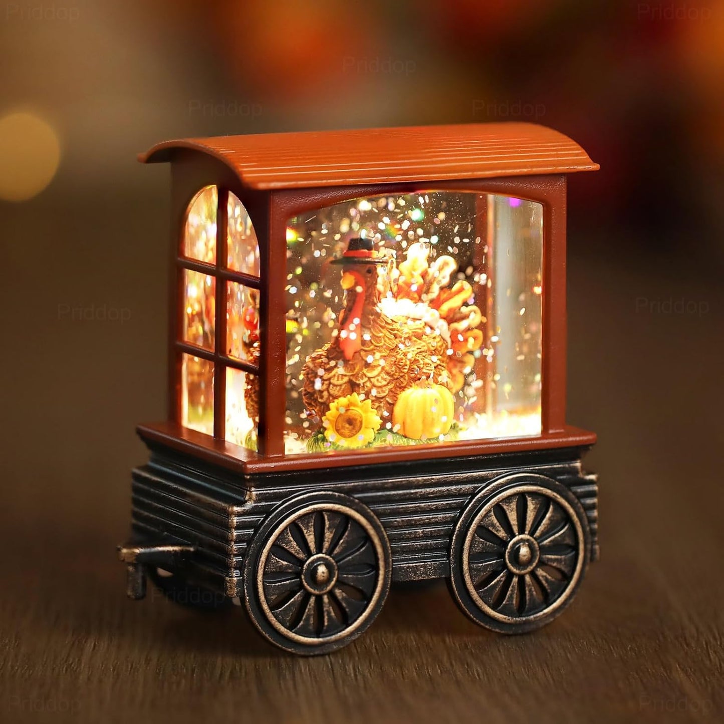 Fall Snow Globe Train Gnome Turkey Pumpkin Classic Relief Texture Battery Powered LED Glitter Fall Decorations for Home Autumn Harvest Thanksgiving Gifts