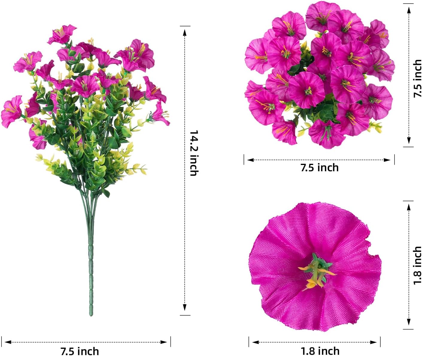 Artificial Flowers for Outdoors Fake Plants, 12 Bundles Faux Fuchsia Morning Glory UV Resistant Look Real Silk Flowers for Outside Planter Front Door Porch Patio Yard Fall Autumn Decoration