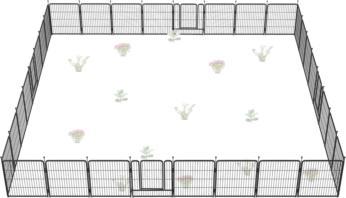 FXW Garden Fence Outdoor for The Yard – 32in(H) x 71.0ft(L) Heavy Duty Metal Animal Barrier for Dog and Rabbit, Decorative Dog Fence, 32 Panels, Black