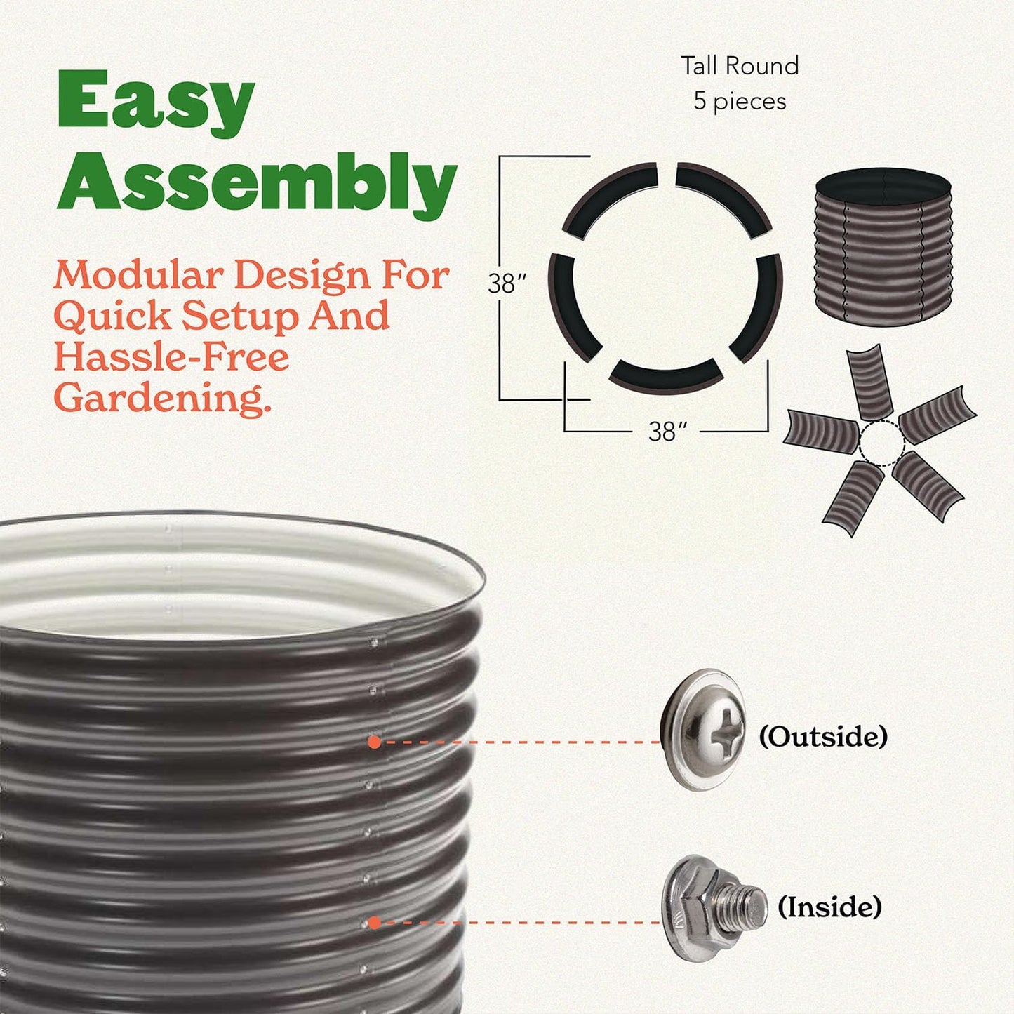 Epic Gardening 5-in-1 Modular Galvanized Raised Garden Bed Kit, 30" Short Metal Planter Box, Durable Aluzinc Steel Raised Garden Bed Outdoor for Vegetables, Herbs, Flowers & Fruits - Round Slate Grey