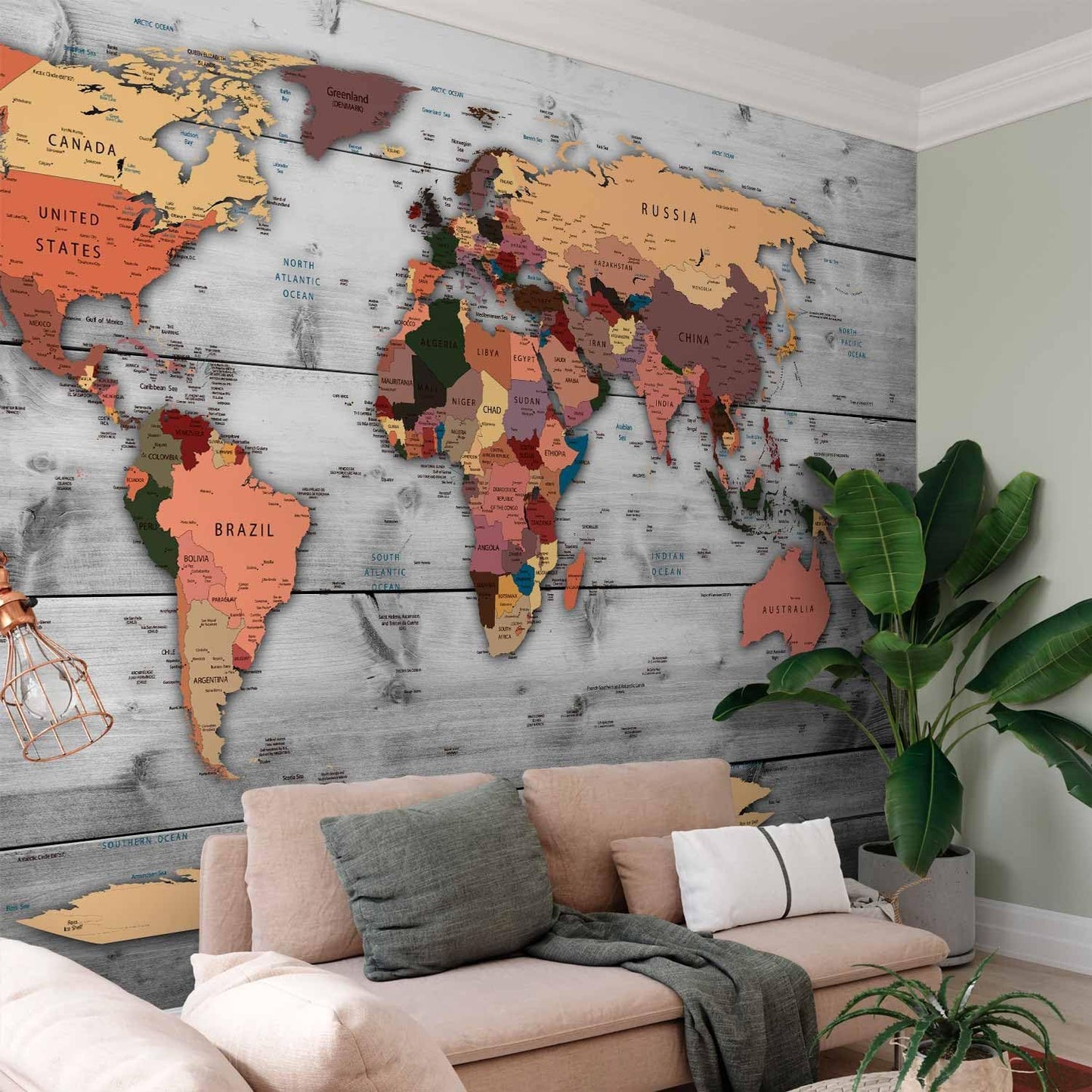 artgeist Wall Mural World Map 96x69 in - XXL Peel and Stick Self-Adhesive Wallpaper Removable Large Sticker Foil Wall Decor Print Picture Image Design Map of The World k-B-0009-a-c