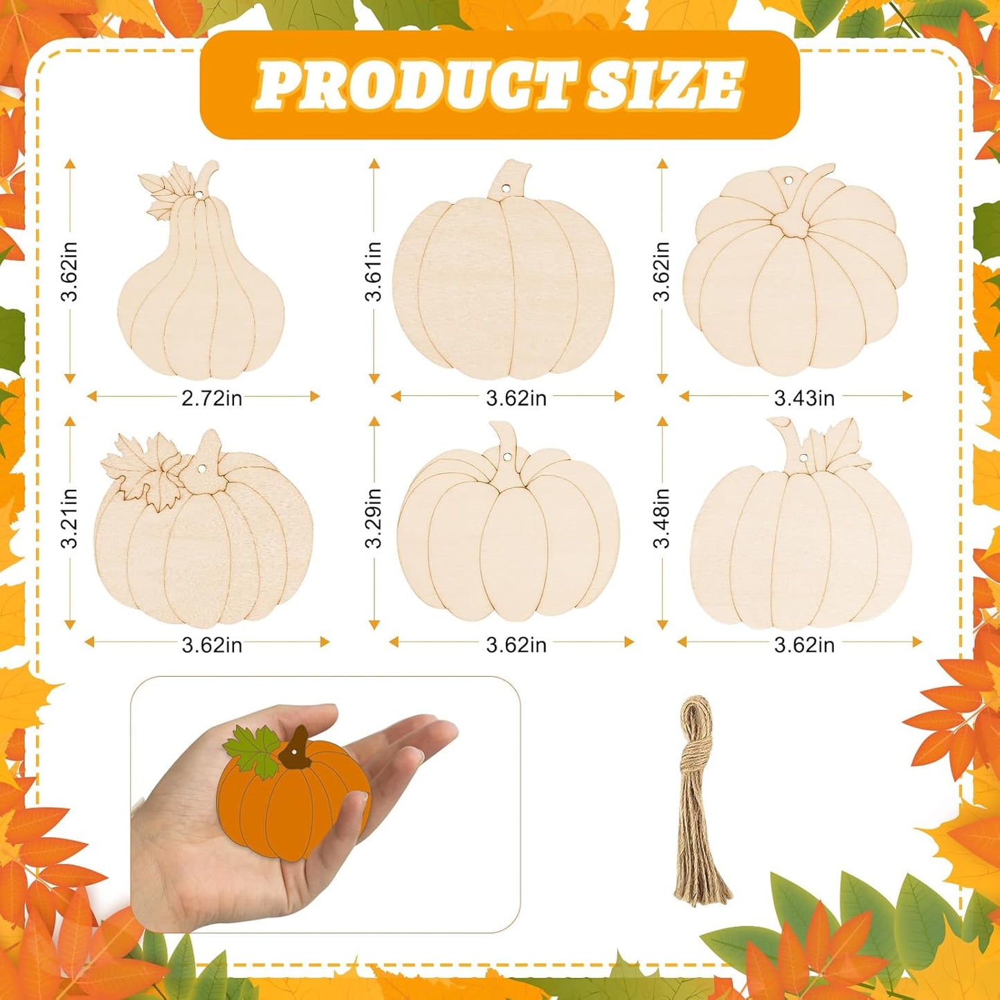 24 PCS Unfinished Wooden Fall Crafts, Pumpkin Shaped Hanging Ornaments DIY Wood Craft Cutouts for Fall Home Decor (Pumpkin)