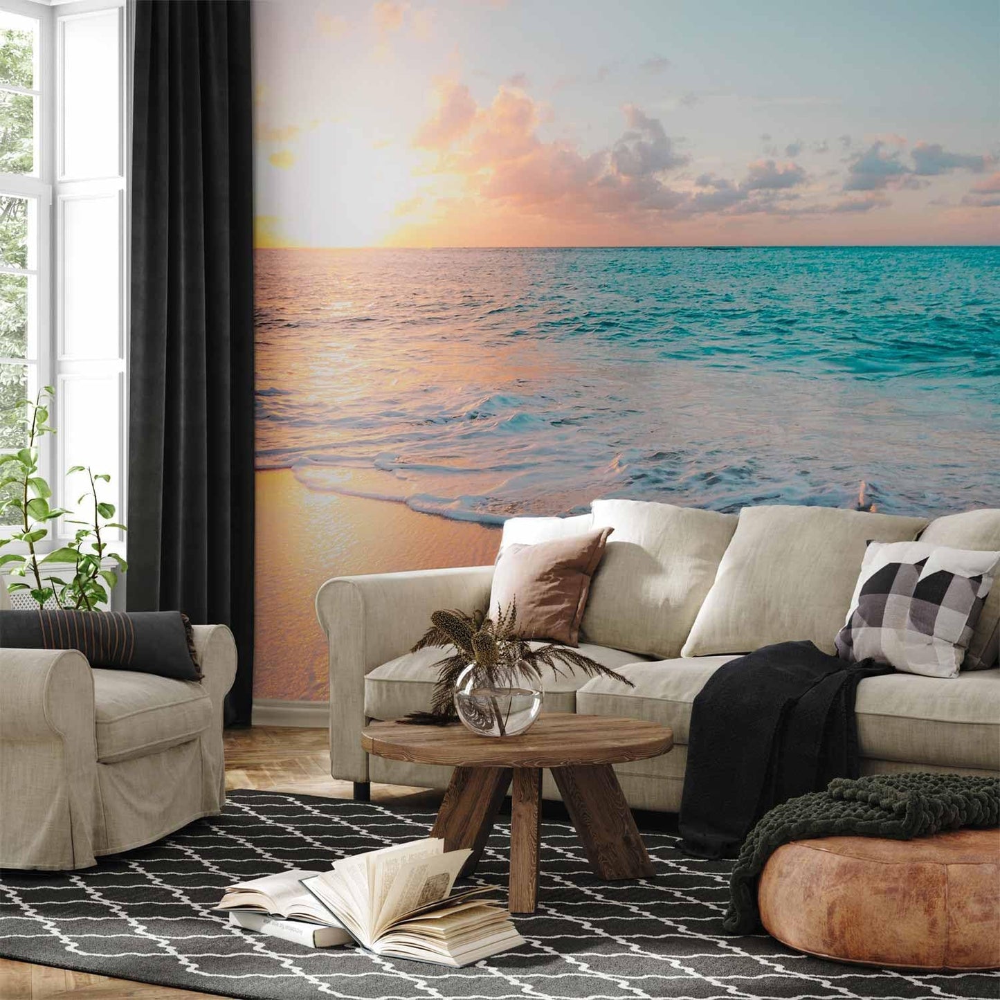 artgeist Premium Wall Mural Nature 216x98 in - Non-Woven Photo Wallpaper Art Print Fleece Wall Mural Decoration Beach Waves Sunset Island Clouds c-B-10180-a-a