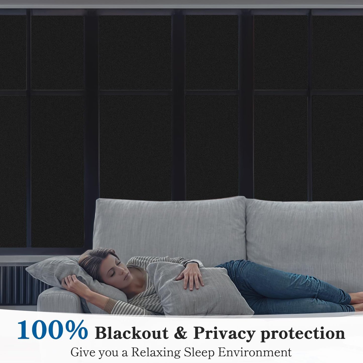 DUOFIRE Blackout Window Film Completely Light Blocking Privacy Window Film Room Darkening Frosted Tint Films for Day Sleep, Non Adhesive Static Cling Films DT-C009 (35.4 x 78.7 Inch)