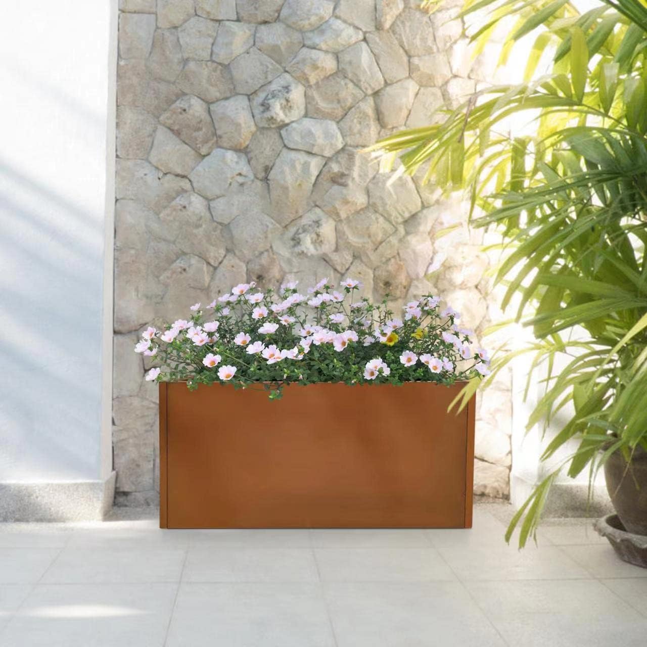 Corten Steel Planter Box Metal Outdoor Large Rectangular Rustic Durable Antique Detached for Commercial Residential Patio Deck and Backyard 36" x 12" x 16"