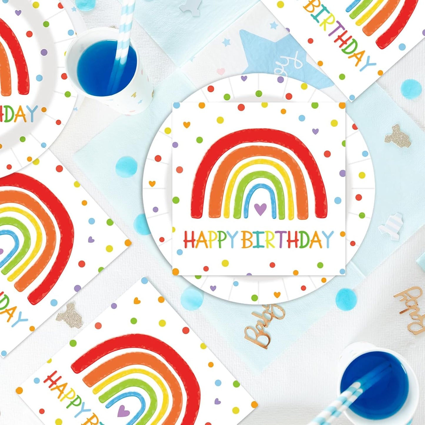 40 Pcs Happy Birthday Party Dinner Dessert Plates and Napkins Sets 9" Paper Plates and 6.5" Napkins Party Supplies Tableware Decoration For Birthday Picnic