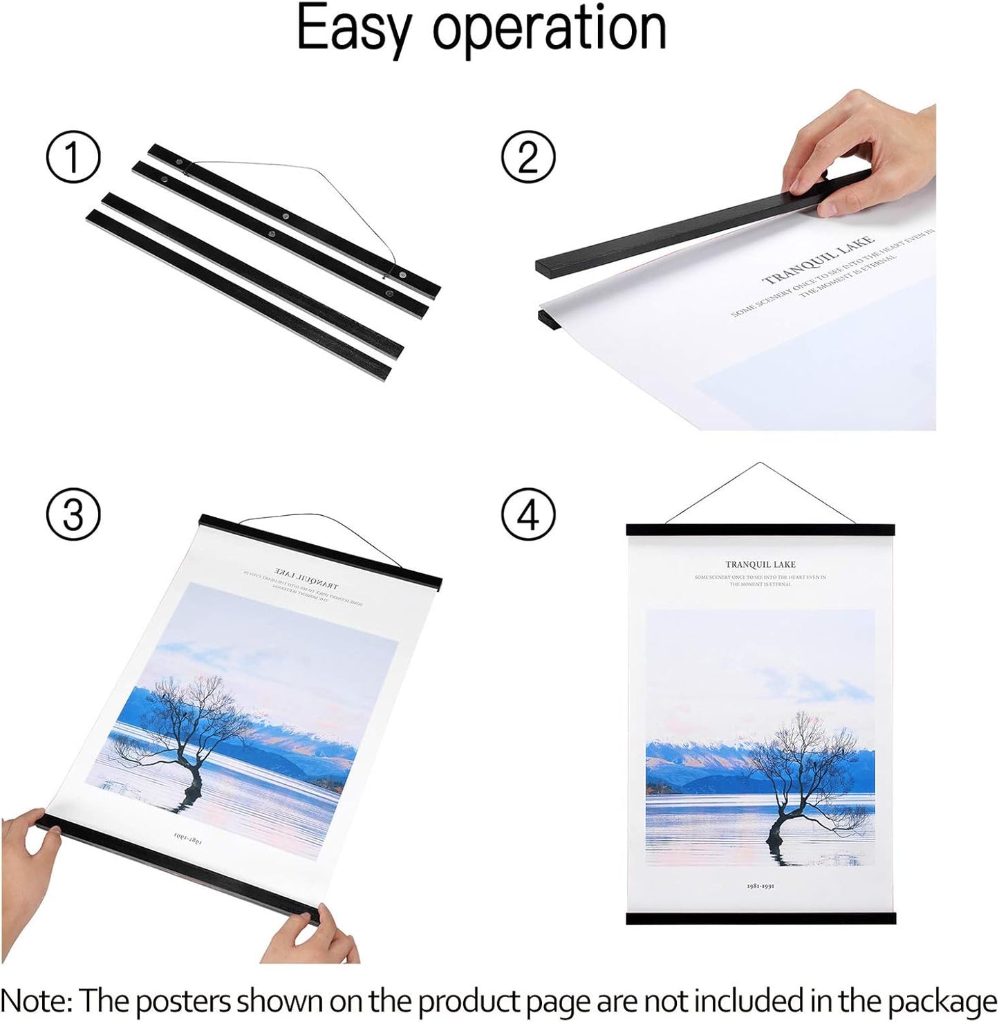 FALAMON Magnetic Poster Hanger Frame, Teak Wood Magnet Poster Frame for Posters, Prints, Photos, Pictures, Maps, Scrolls, and Canvas Artwork(Black)