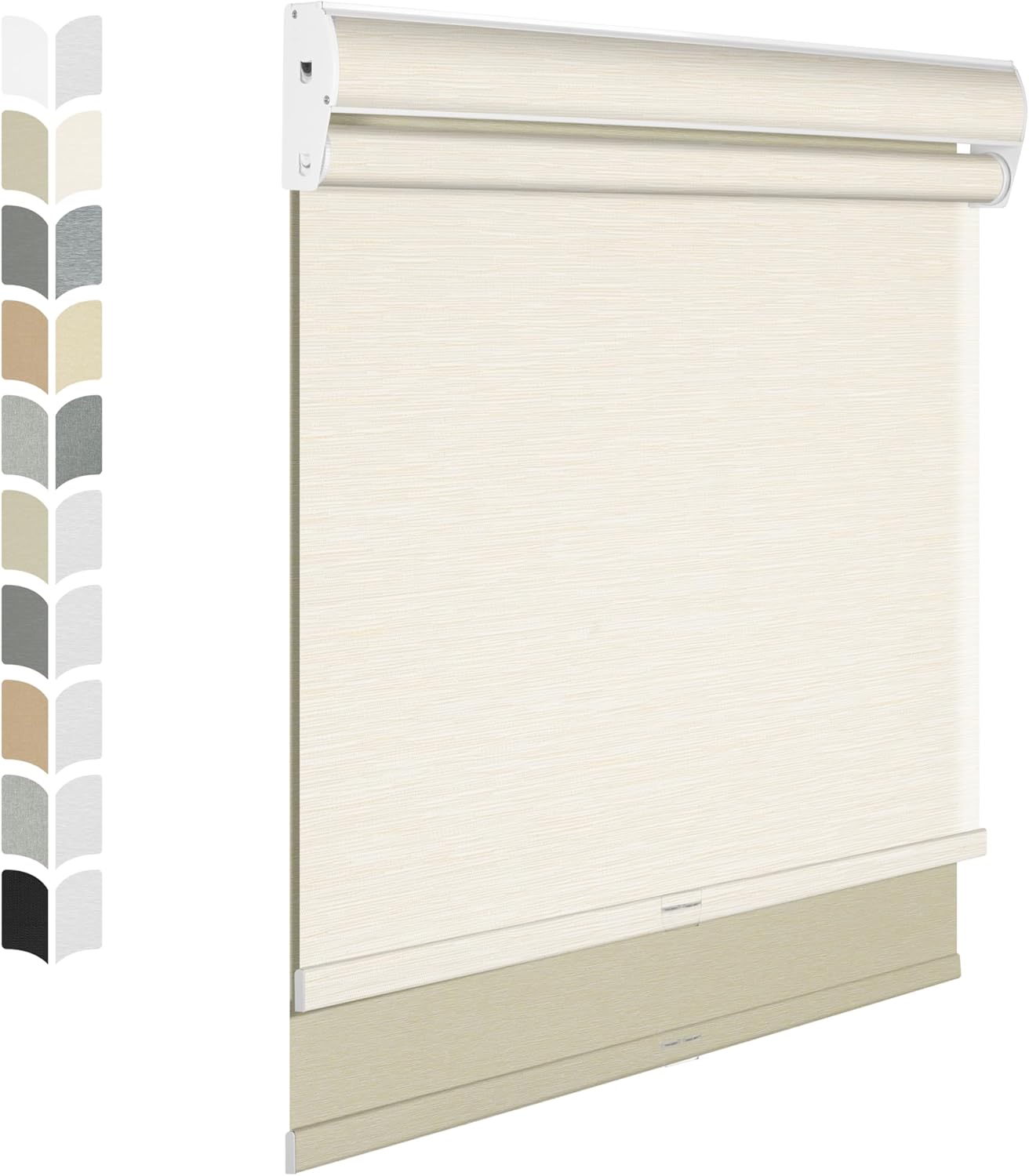 BERISSA Cordless Dual Roller Shades with Cassette Valance, Double Window Shades Blackout and Light Filtering, Day and Night for Home Office Door. Striped Jacquard Beige. 37 W x 48" H