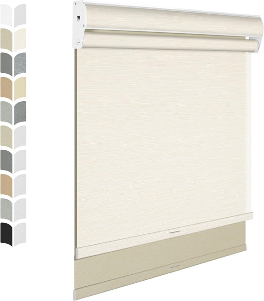 BERISSA Cordless Dual Roller Shades with Cassette Valance - Double Blackout and Light Filtering Shades for Home Office Doors. Striped Jacquard Beige. 36 W x 80" H