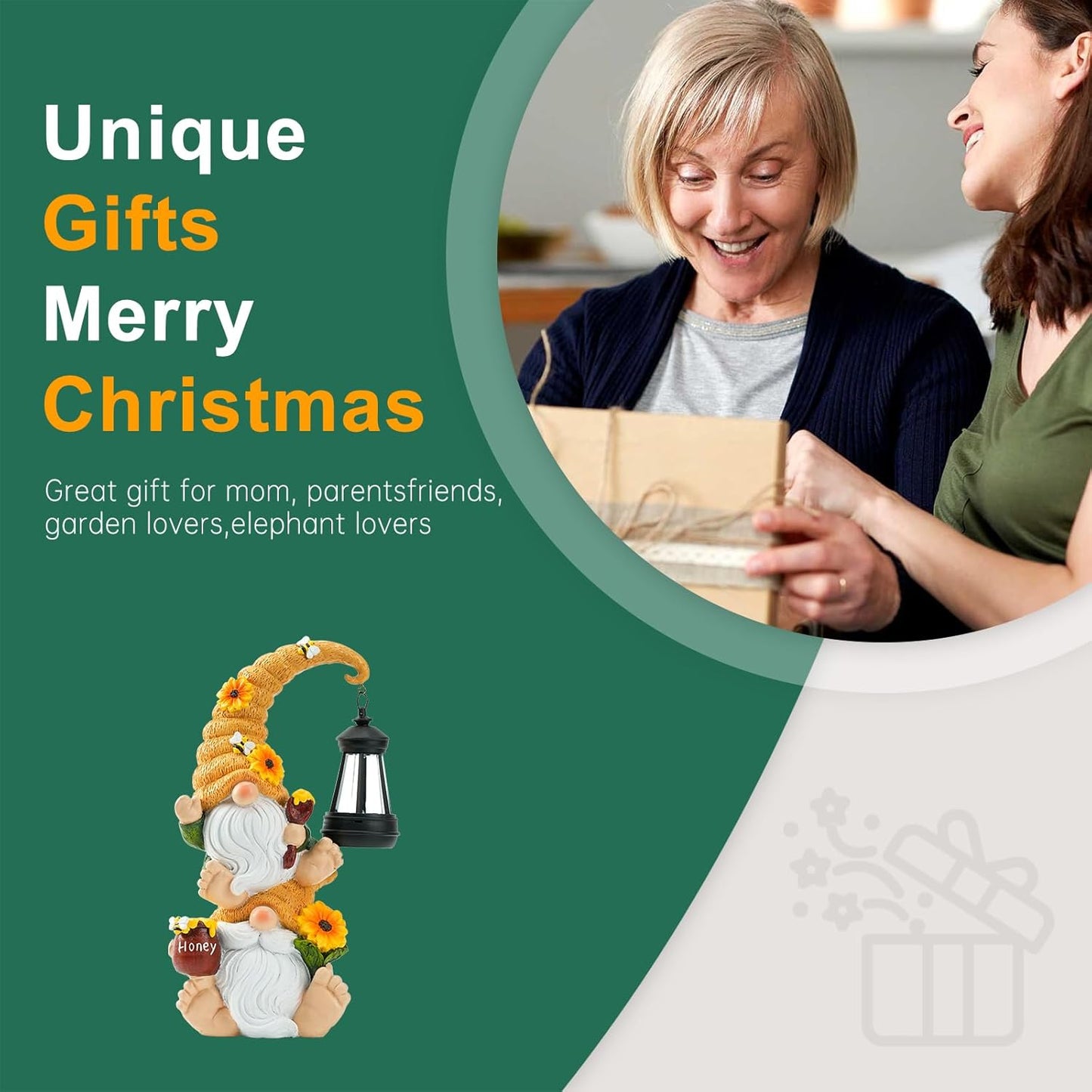 Garden Gnome Statue with Solar Lights – Large Outdoor Sculptures for Patio, Lawn, Yard – Ideal Gifts for Moms, Women, Grandma, Mothers Day, Birthdays, – Funny Double Gnomes Decoration for Housewarming