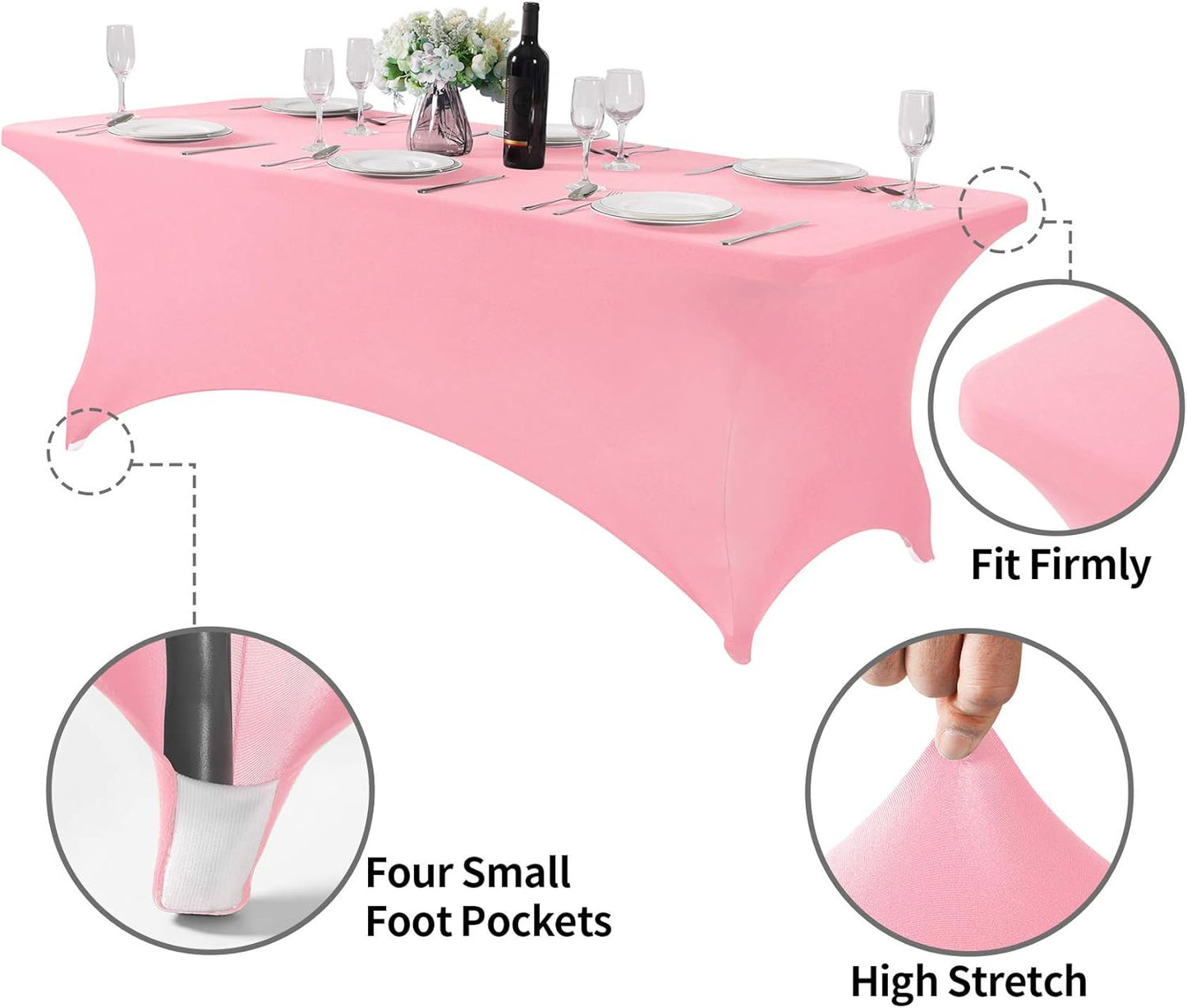 2Pack Spandex Table Cover for 8FT or 4ft or 6ft Table Universal Fitted Stretch Tablecloth for Party, Banquet, Wedding and Events-Rose Quartz