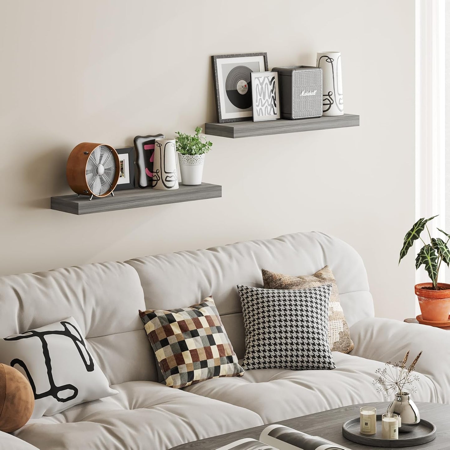 BAMEOS Floating Shelf,Wall Shelf,Decor Wall Mounted Shelves,Hanging Shelf Set L24xW6 for Bathroom Kitchen Living,Kitchen,Room Bedroom Storage,Walnut