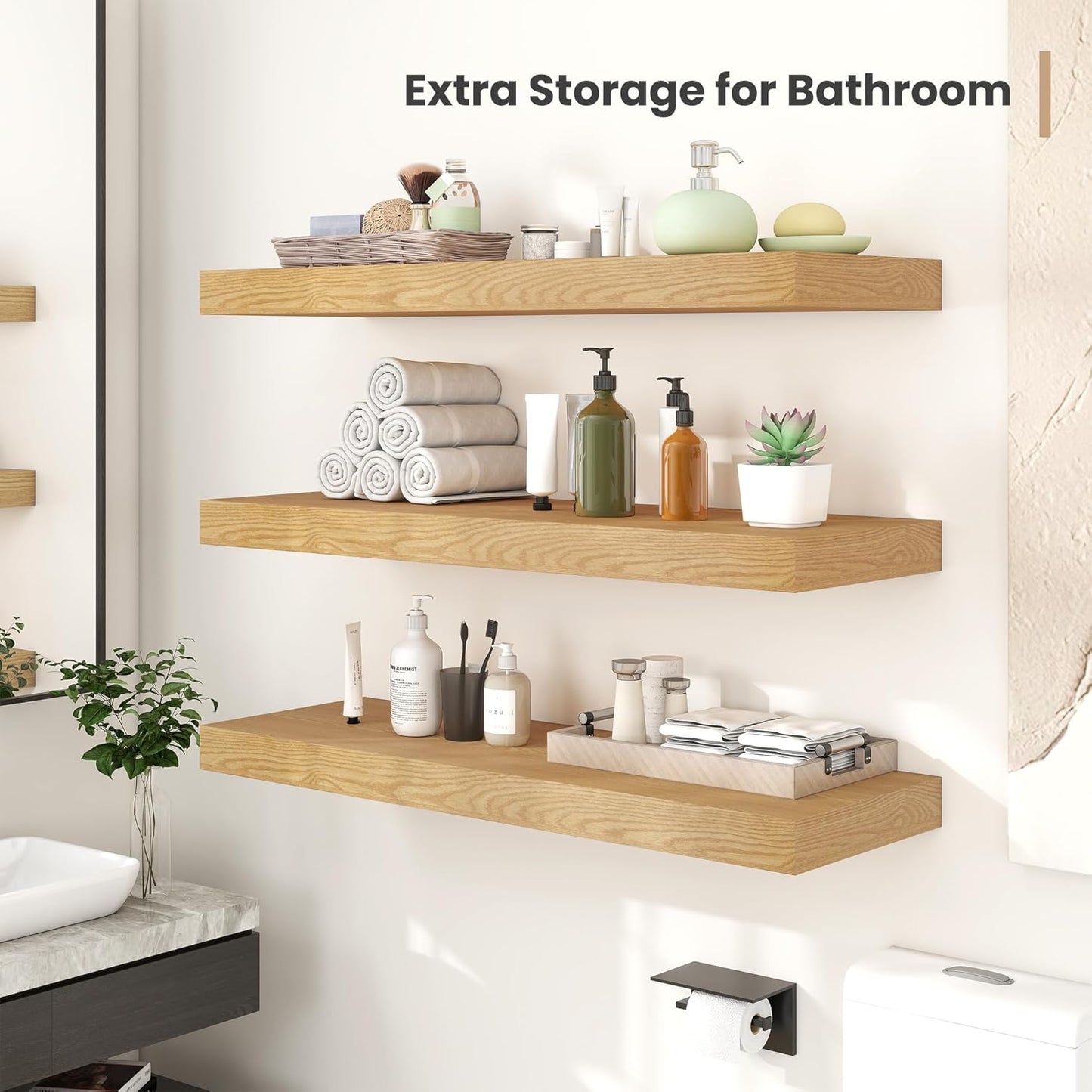 Heimlove 12 Inch Deep Floating Shelves, 12 x 12 inches Long Wall Shelf, Large Extra Display Shelf & Storage Shelf, Rustic Wood Wall Shelves for Fireplace Mantel, Oak - 2Pack