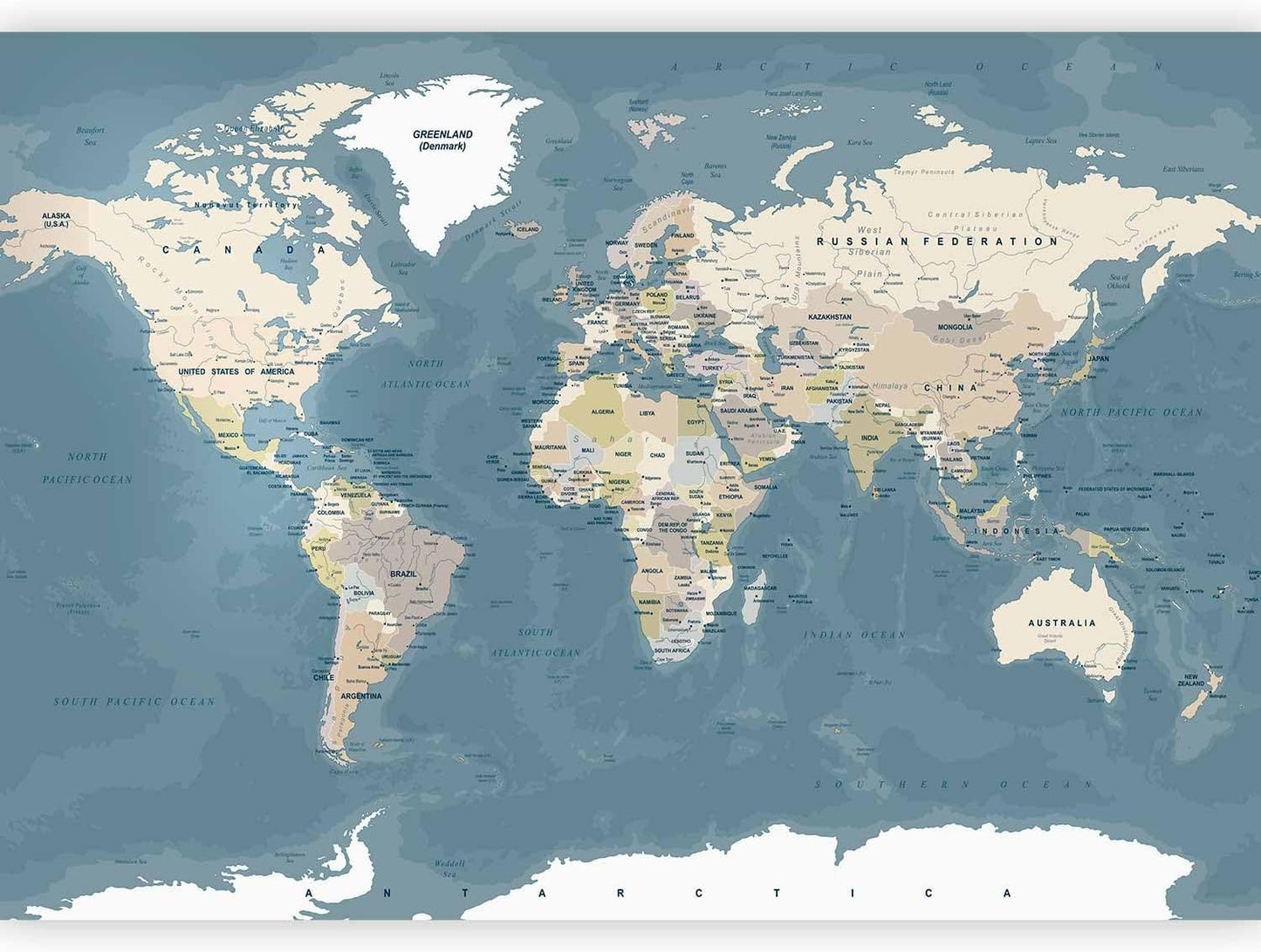 artgeist Wall Mural World Map 154x110 in - XXL Peel and Stick Self-Adhesive Wallpaper Removable Large Sticker Foil Wall Decor Print Picture Image Design Map of The World k-B-0063-a-a