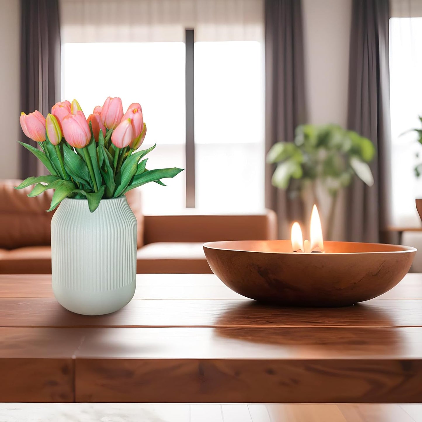 15pcs Artificial Tulips Flowers, Fake Tulips Real Touch, Faux Latex Bouquets, for Party Wedding Home Room Decoration (Pink)