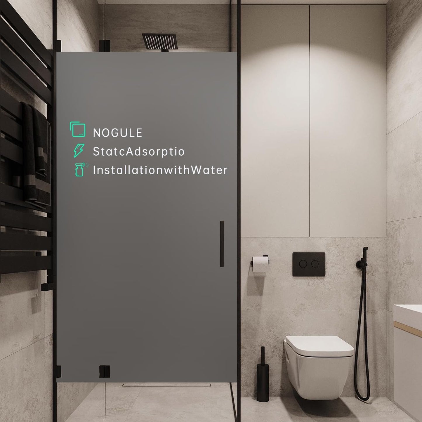 Frosted Glass Window Privacy Film Decorative, Bathroom Privacy Film for Glass Windows Cover, Static Cling, Removable, Reusable, Anti-UV, Anti-Glare, Heat Blocking,Gray,29.6X196.9Inch